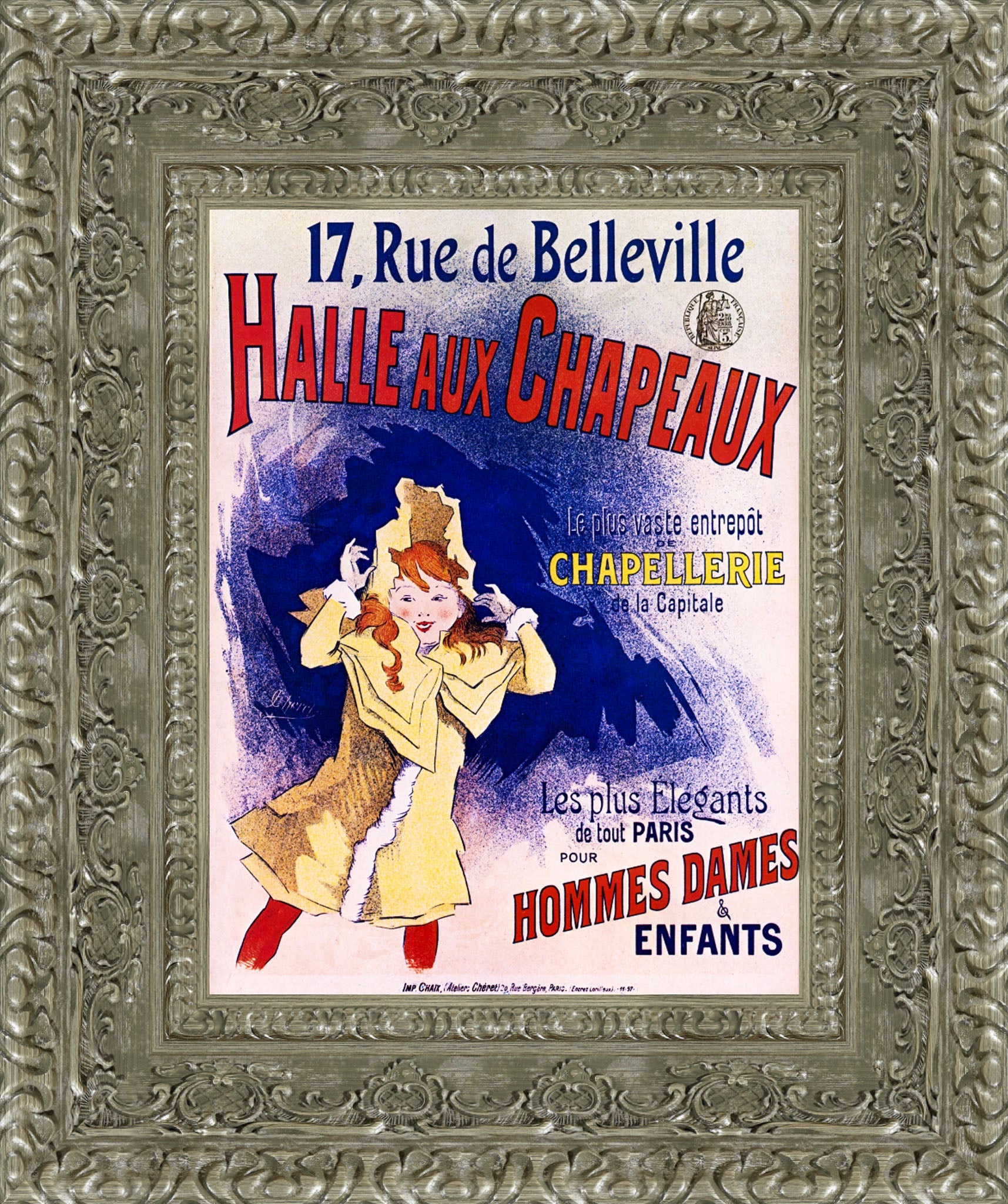Halle aux Chapeaux by Jules Chéret — Framed Giclee Canvas Print | Canvas Classics