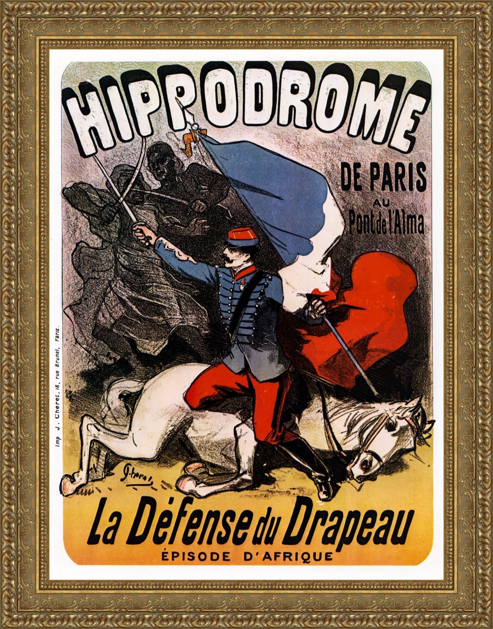 Hippodrome de Paris, La Défense du Drapeau by Jules Chéret — Framed Giclee Canvas Print | Canvas Classics
