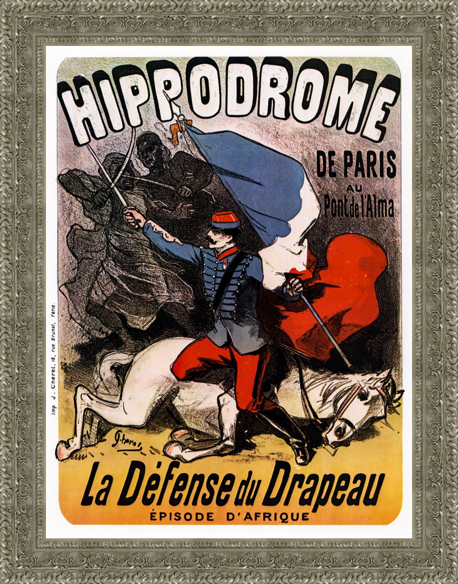 Hippodrome de Paris, La Défense du Drapeau by Jules Chéret — Framed Giclee Canvas Print | Canvas Classics