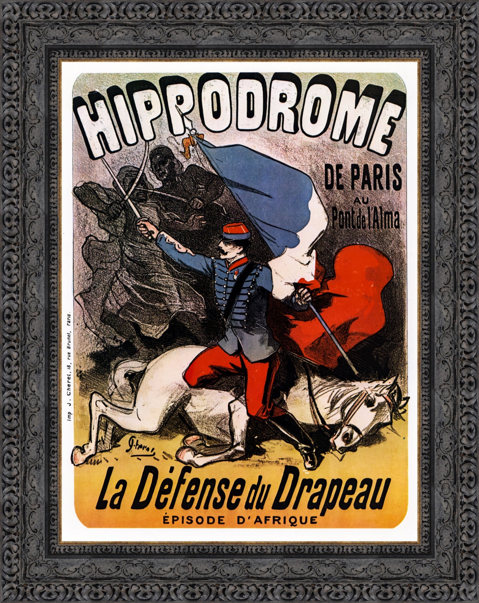 Hippodrome de Paris, La Défense du Drapeau by Jules Chéret — Framed Giclee Canvas Print | Canvas Classics