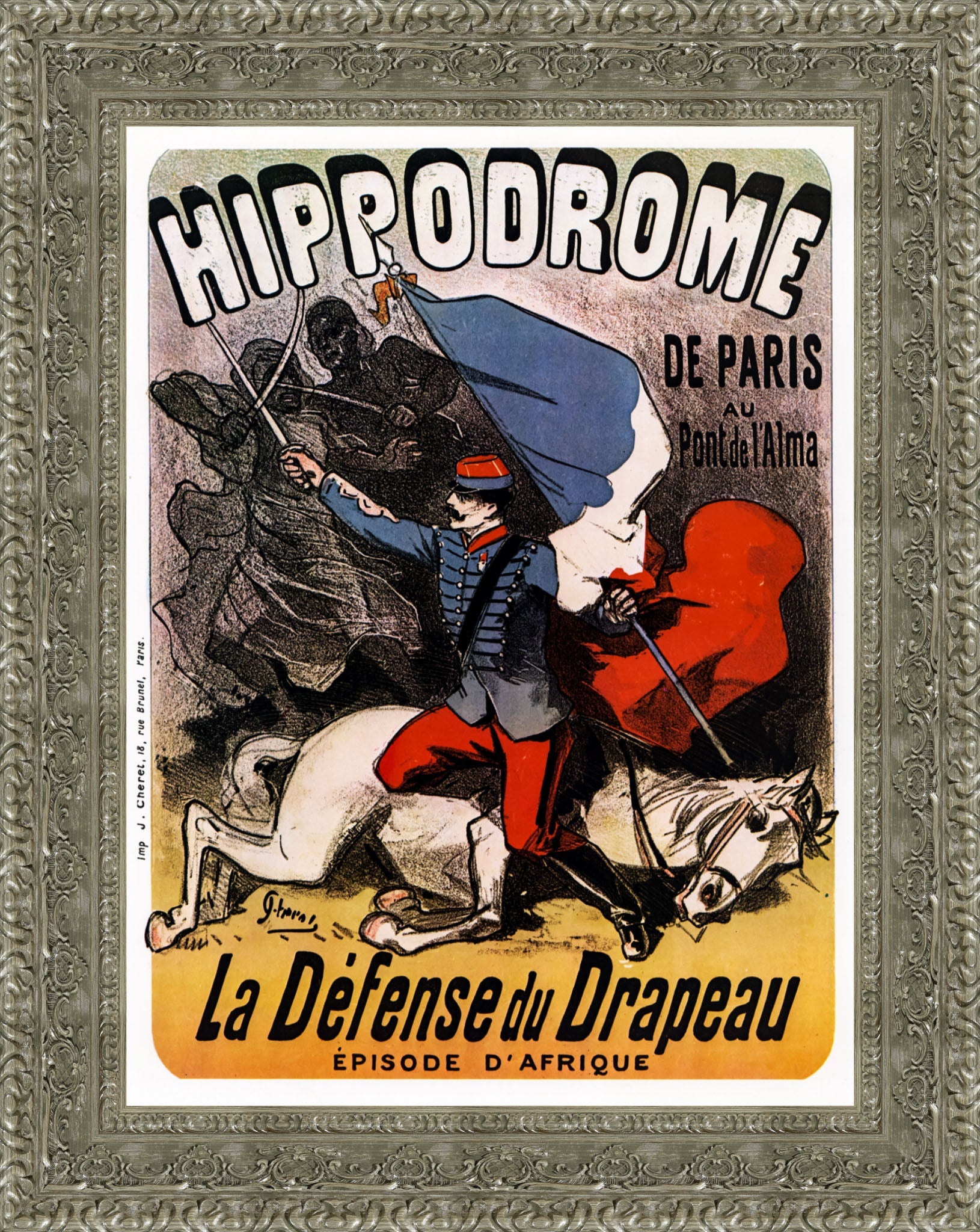 Hippodrome de Paris, La Défense du Drapeau by Jules Chéret — Framed Giclee Canvas Print | Canvas Classics