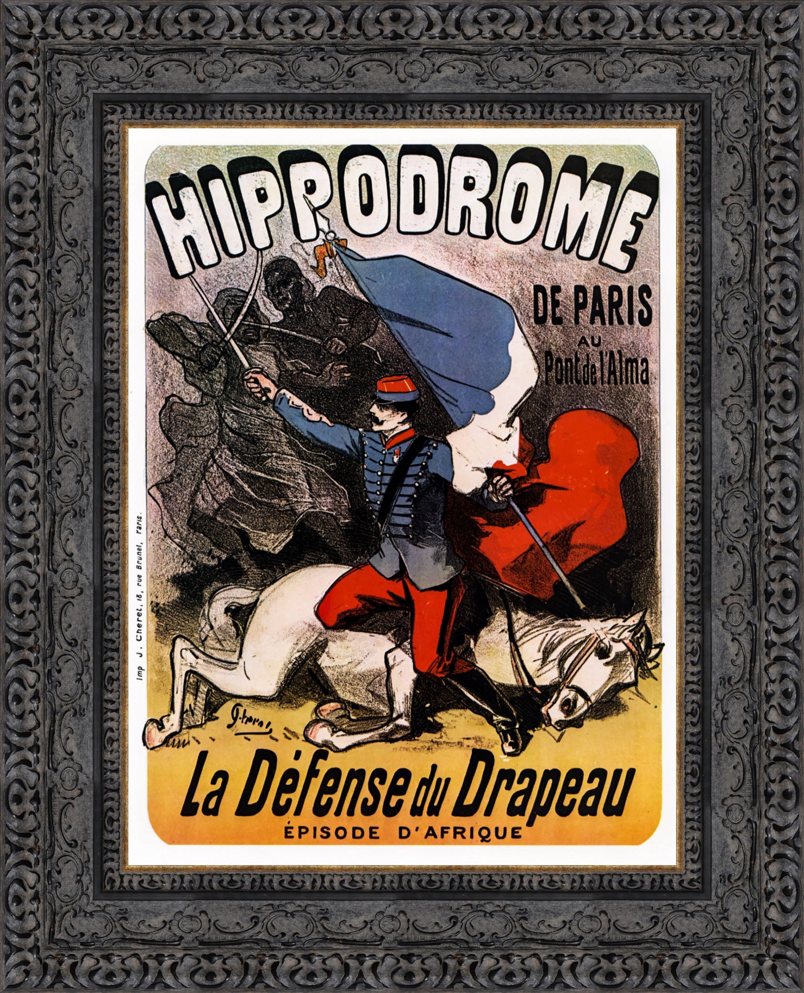 Hippodrome de Paris, La Défense du Drapeau by Jules Chéret — Framed Giclee Canvas Print | Canvas Classics