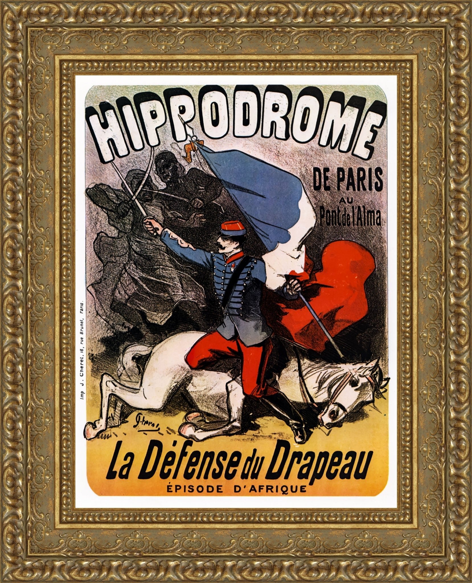 Hippodrome de Paris, La Défense du Drapeau by Jules Chéret — Framed Giclee Canvas Print | Canvas Classics