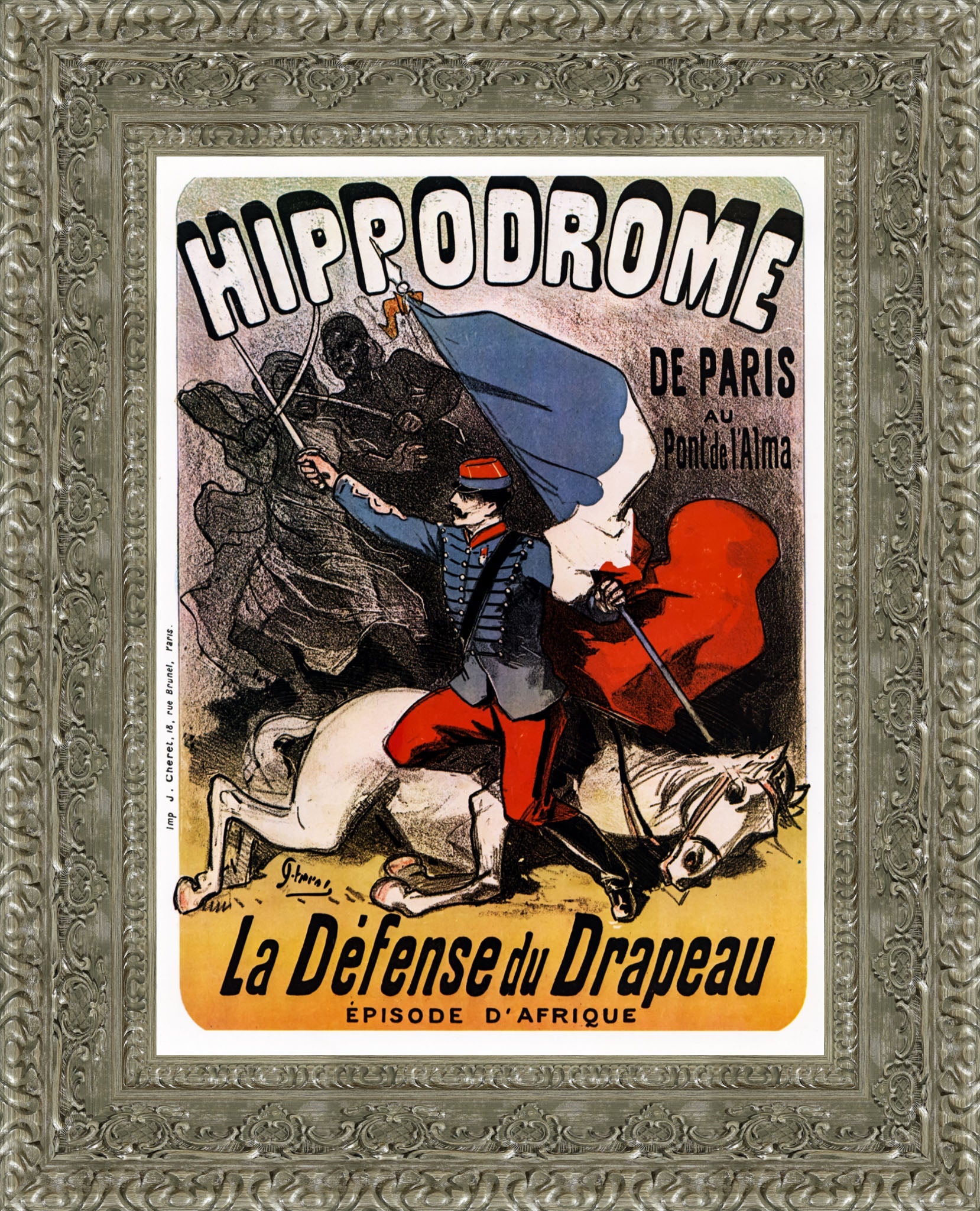 Hippodrome de Paris, La Défense du Drapeau by Jules Chéret — Framed Giclee Canvas Print | Canvas Classics
