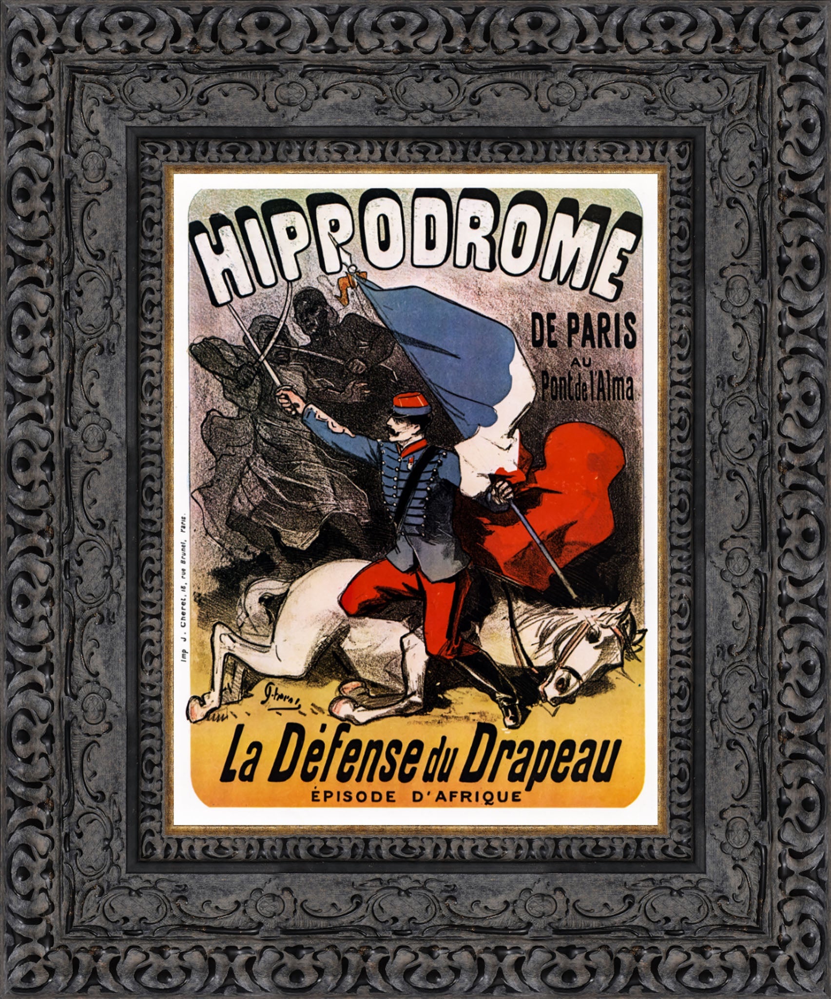 Hippodrome de Paris, La Défense du Drapeau by Jules Chéret — Framed Giclee Canvas Print | Canvas Classics