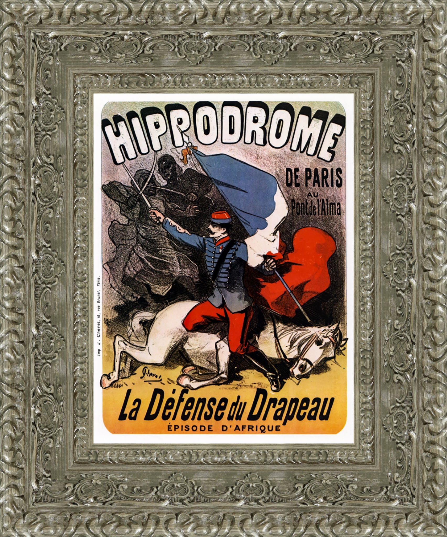 Hippodrome de Paris, La Défense du Drapeau by Jules Chéret — Framed Giclee Canvas Print | Canvas Classics