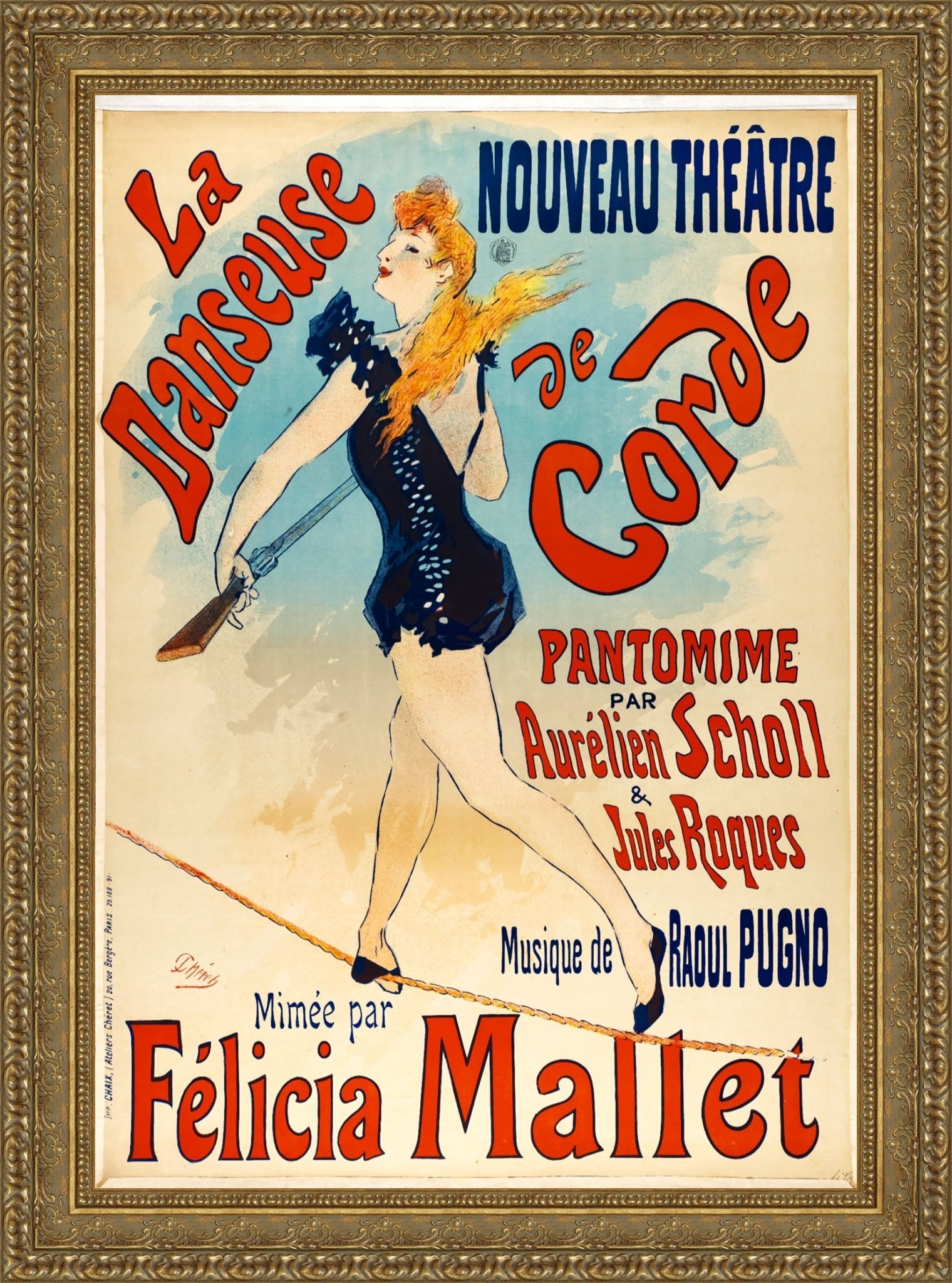 La Danseuse de Corde by Jules Chéret — Framed Giclee Canvas Print | Canvas Classics