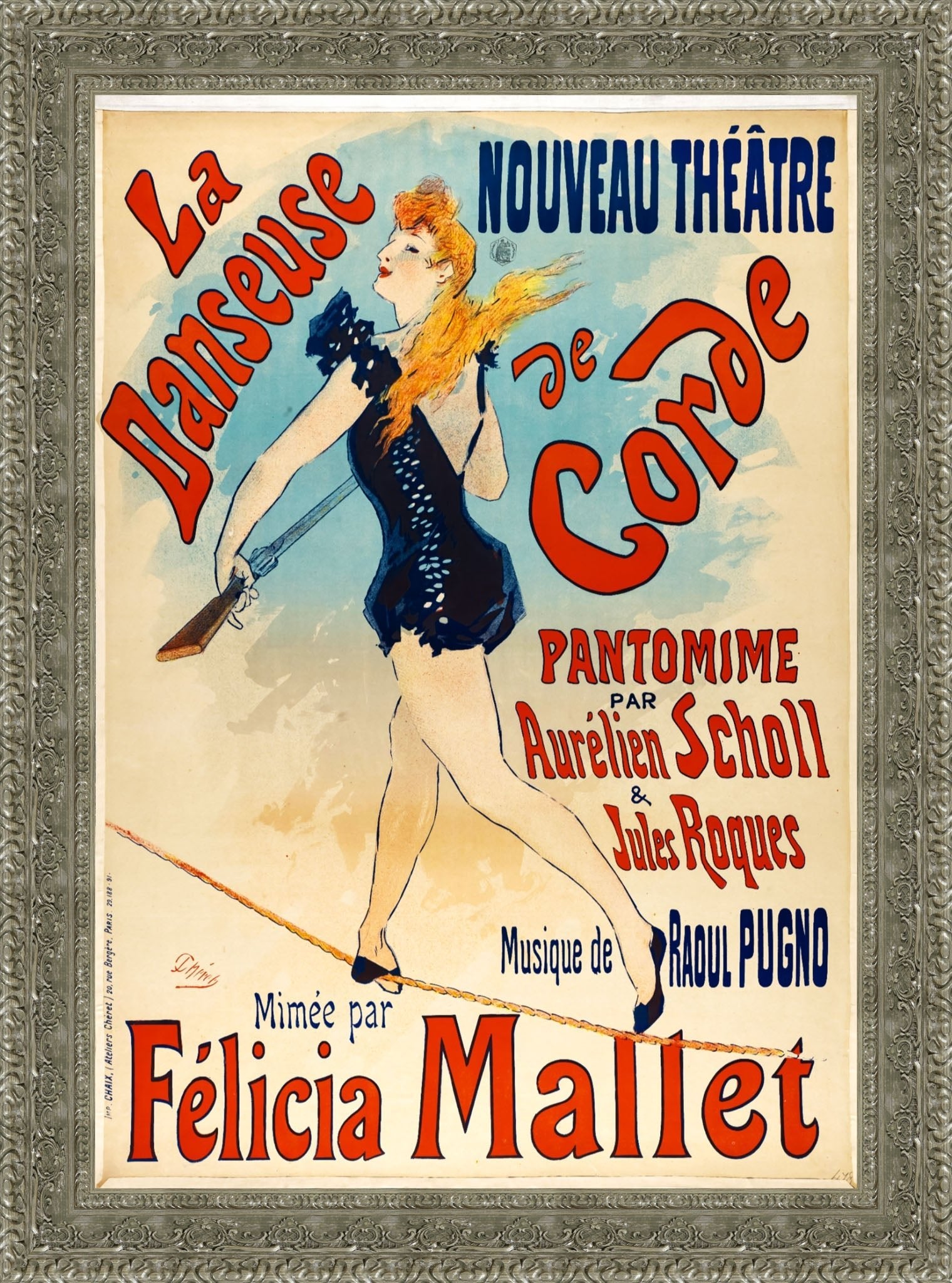La Danseuse de Corde by Jules Chéret — Framed Giclee Canvas Print | Canvas Classics