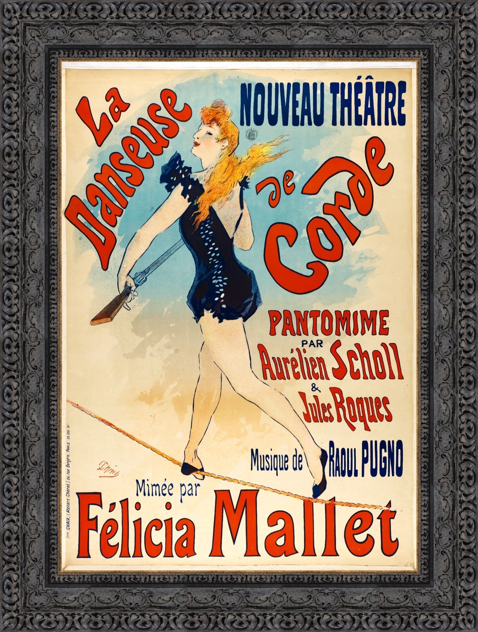 La Danseuse de Corde by Jules Chéret — Framed Giclee Canvas Print | Canvas Classics