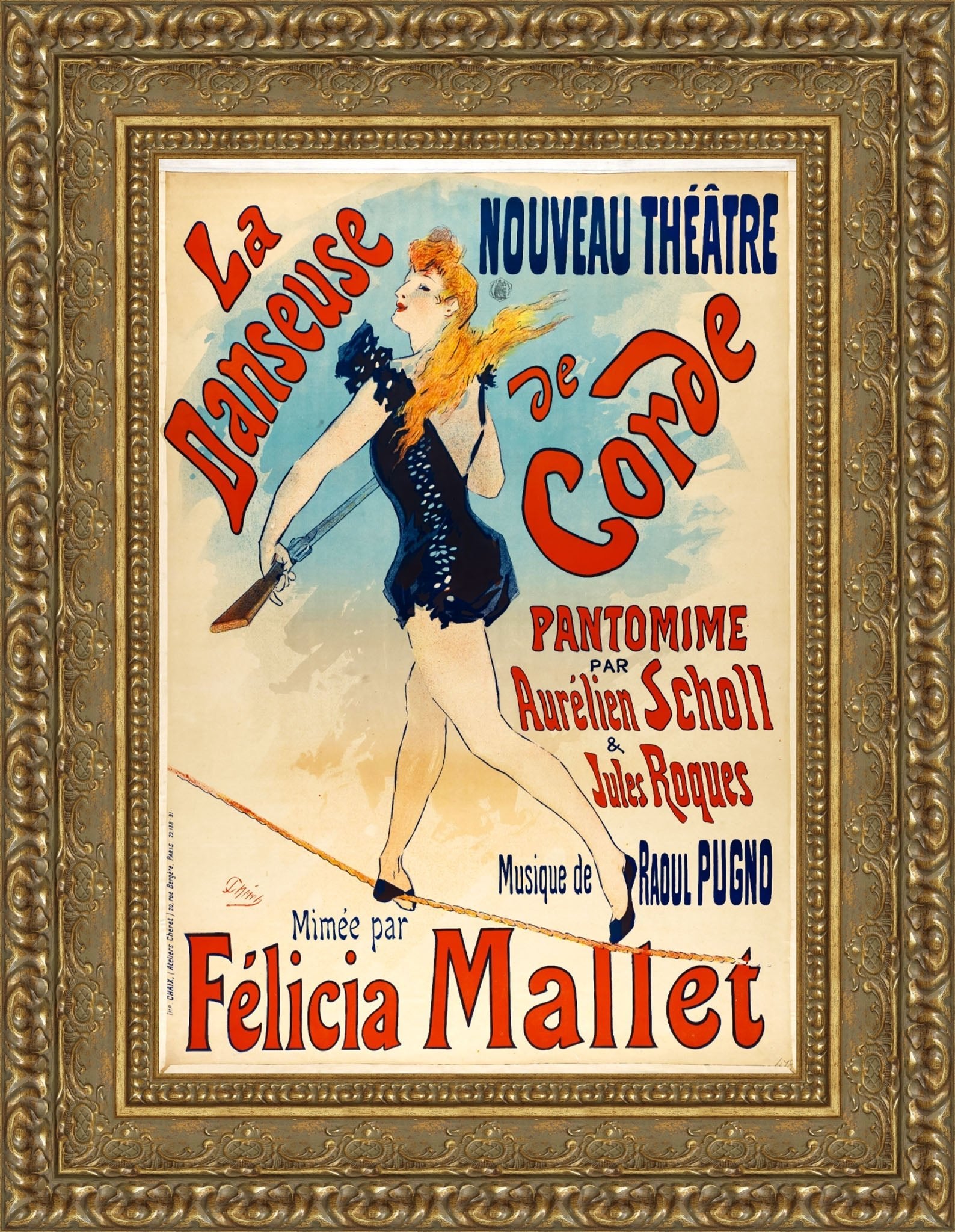 La Danseuse de Corde by Jules Chéret — Framed Giclee Canvas Print | Canvas Classics