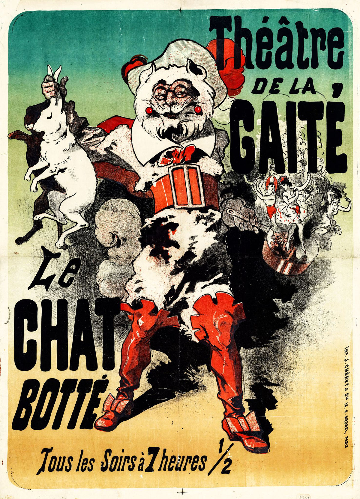 Théâtre de la Gaïté, Le Chat Botté – Jules Chéret, 1878, framed