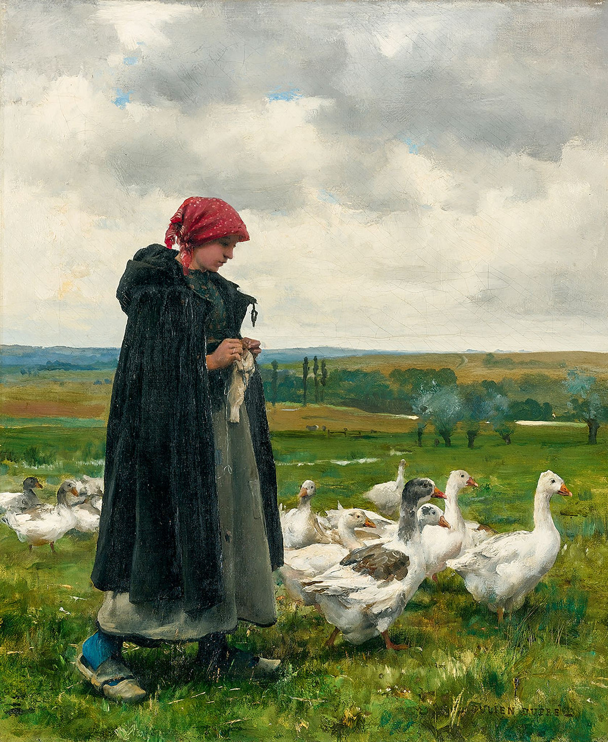 Goose Girl (Une Gardeuse d’Oie) – Julien Dupré, 1880–1890, framed