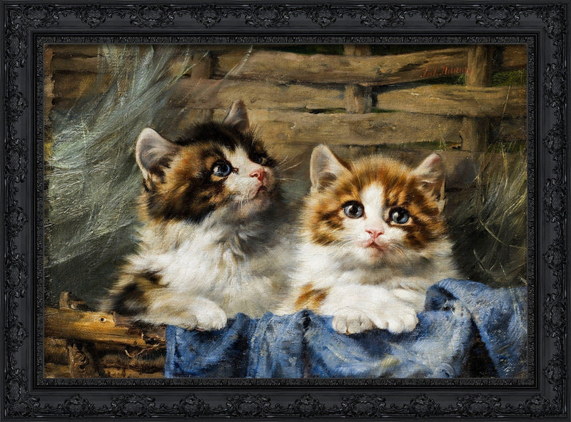 Two Kittens in a Basket with a Blue Cloth – Julius Adam, 1890
