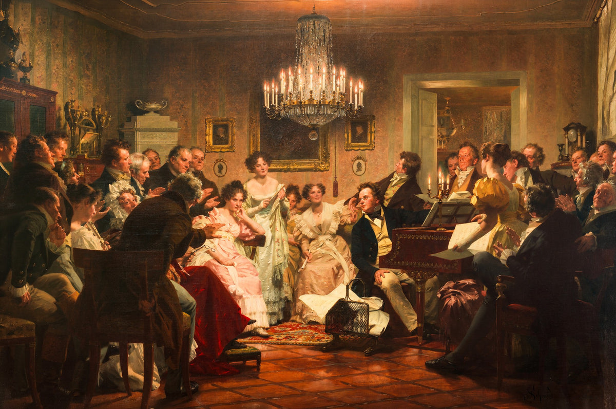 A Schubert Evening – Julius Schmid, 1897, framed