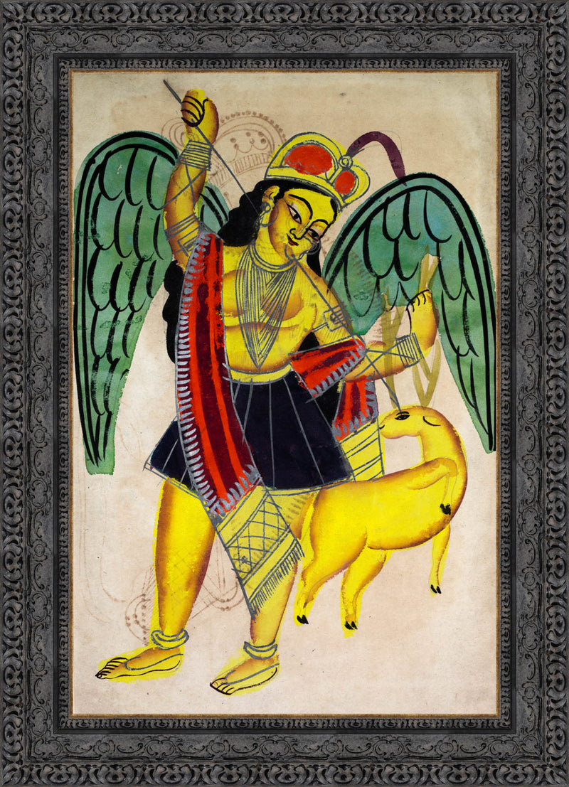 Winged Huntress with a Deer (Diana) – Kalighat School