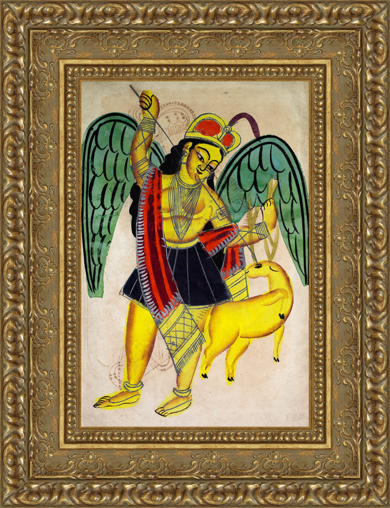 Winged Huntress with a Deer (Diana) – Kalighat School