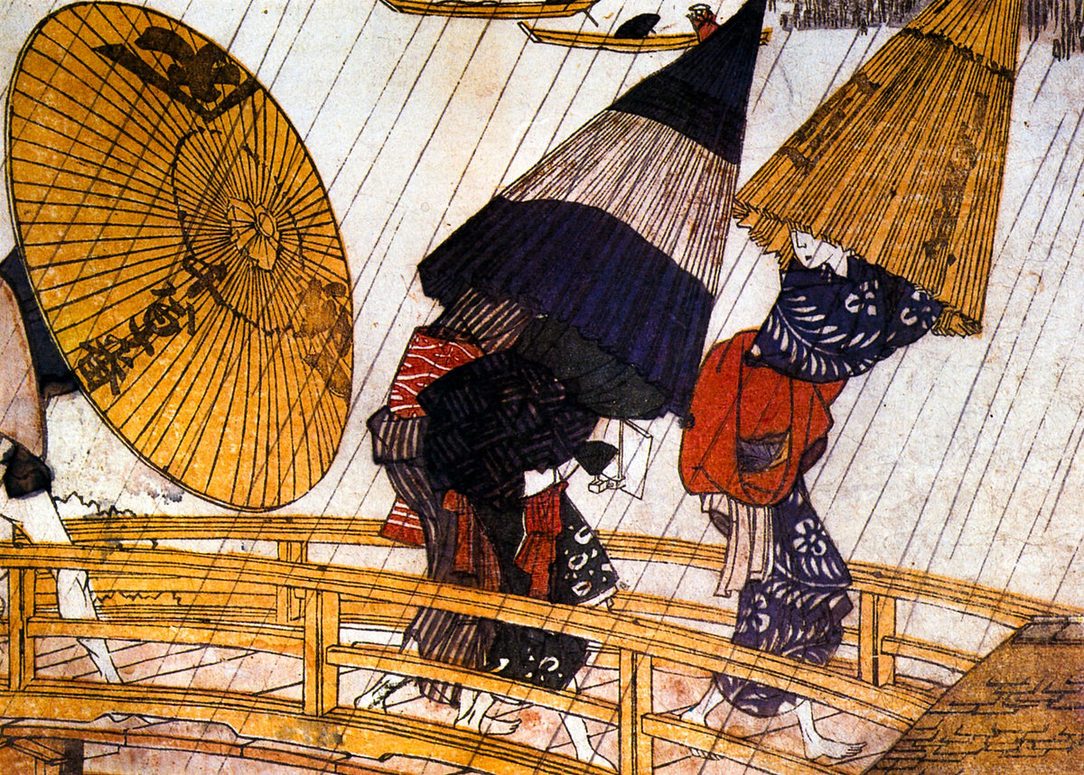 Squall at New Willow Bridge (Detail) – Katsushika Hokusai, 1830s, framed