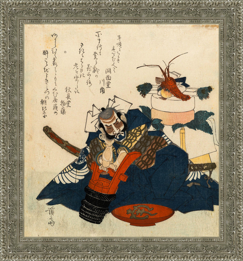 The Warrior Asahina Saburō Asleep on a Sake Barrel – Keisai Eisen, c. 1820s