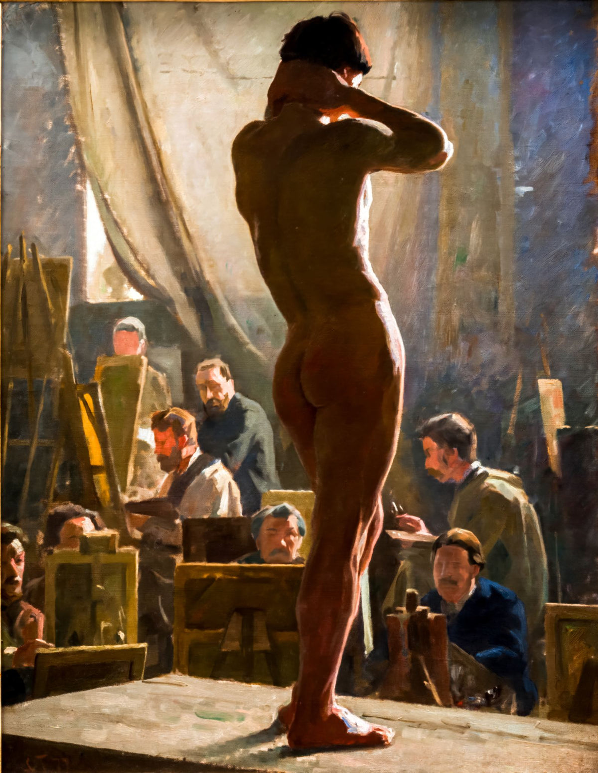 Male Model in the Studio – Laurits Tuxen, 1877, framed
