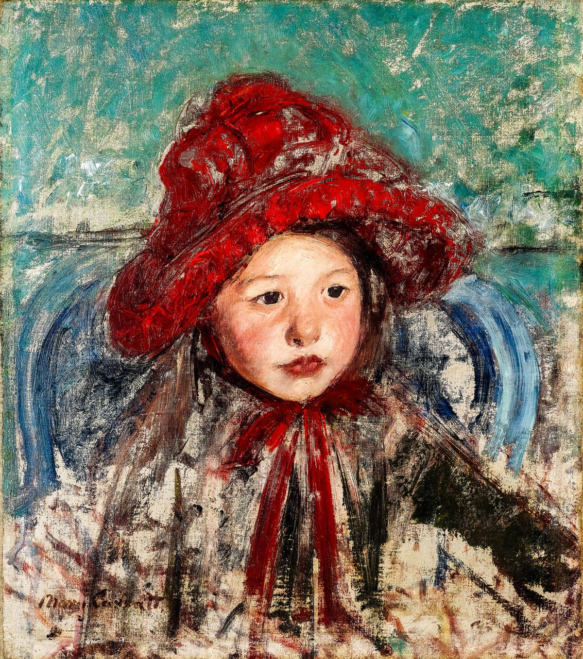 Little Girl in a Large Red Hat - Mary Cassatt, 1886, framed