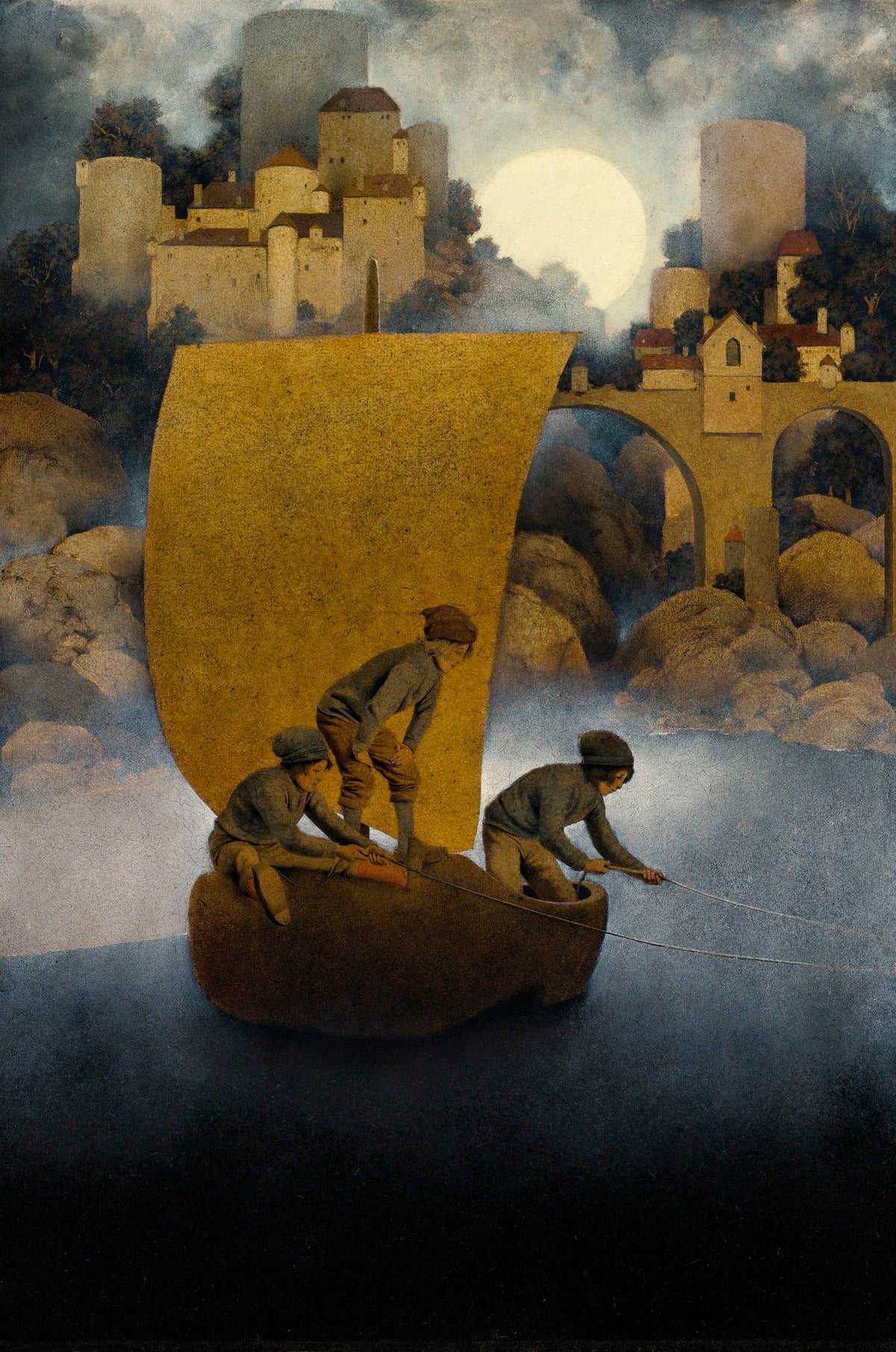 Wynken, Blynken, and Nod – Maxfield Parrish, 1905, framed