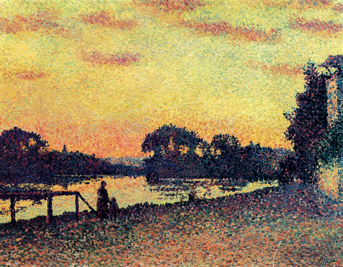 Sunset, Bank of the Seine at Herblay – Maximilien Luce, 1892, framed