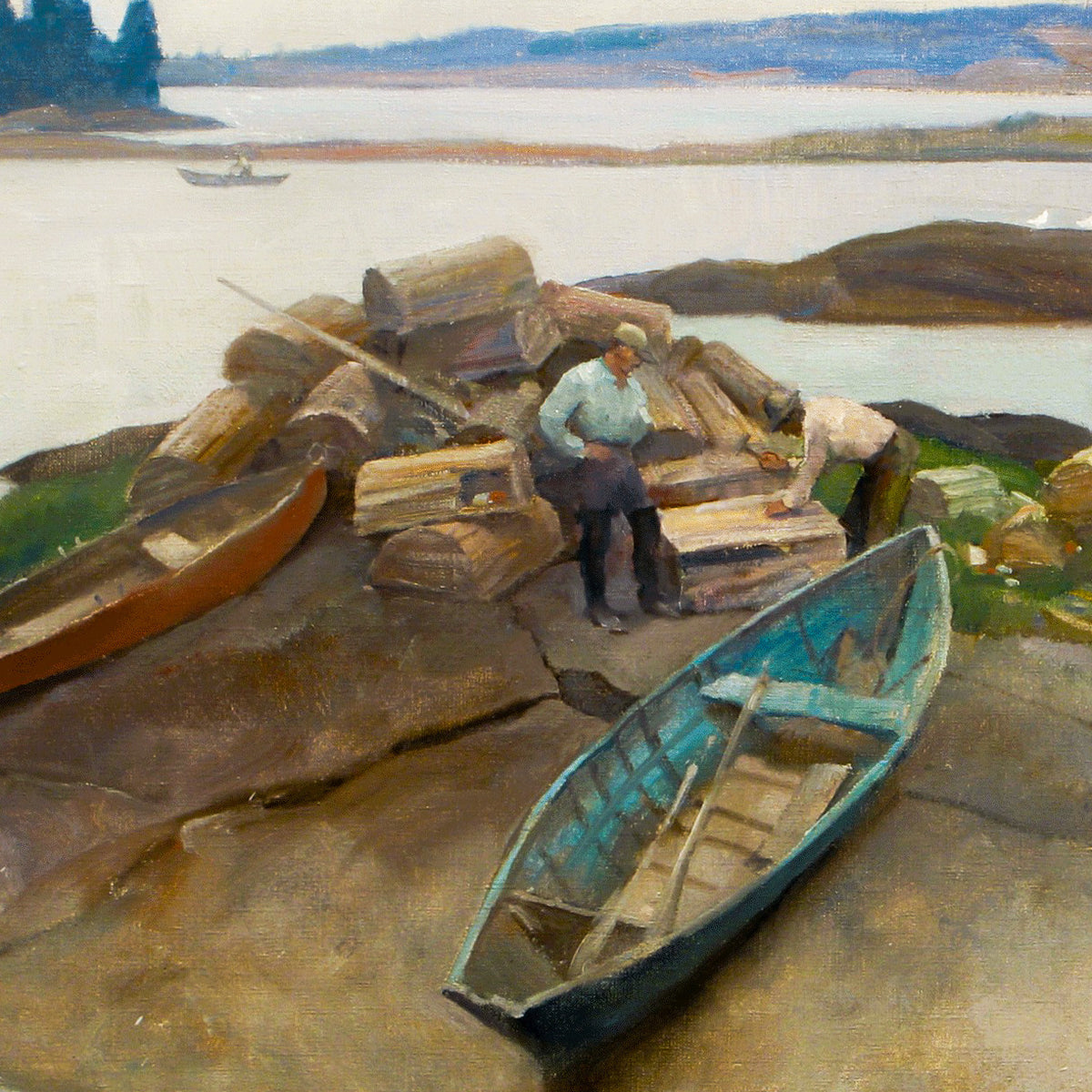 Mending Traps, Martinsville, Maine – N. C. Wyeth, 1939, print detail at full resolution