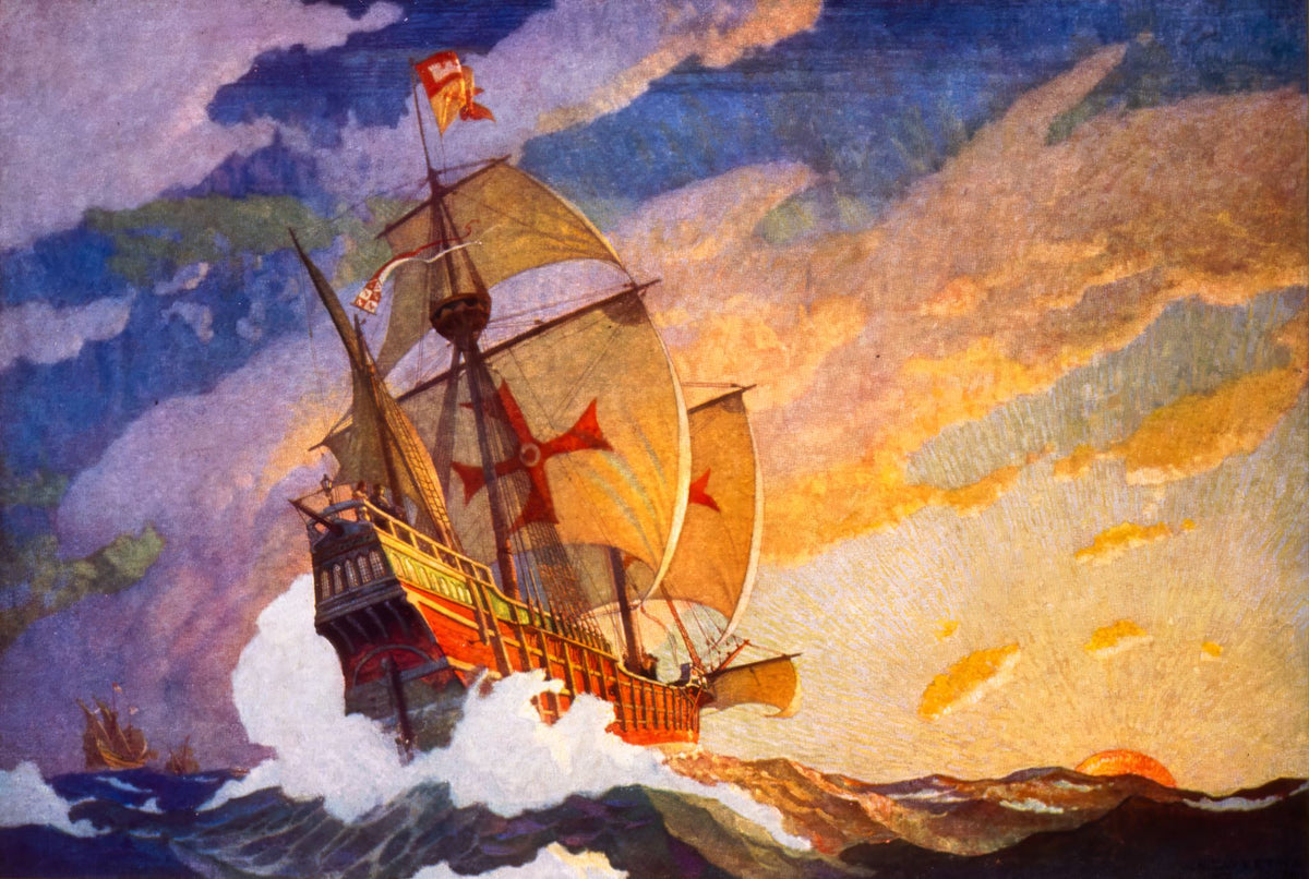 An Expedition Ship Under Full Sail – N.C. Wyeth, 1927, framed