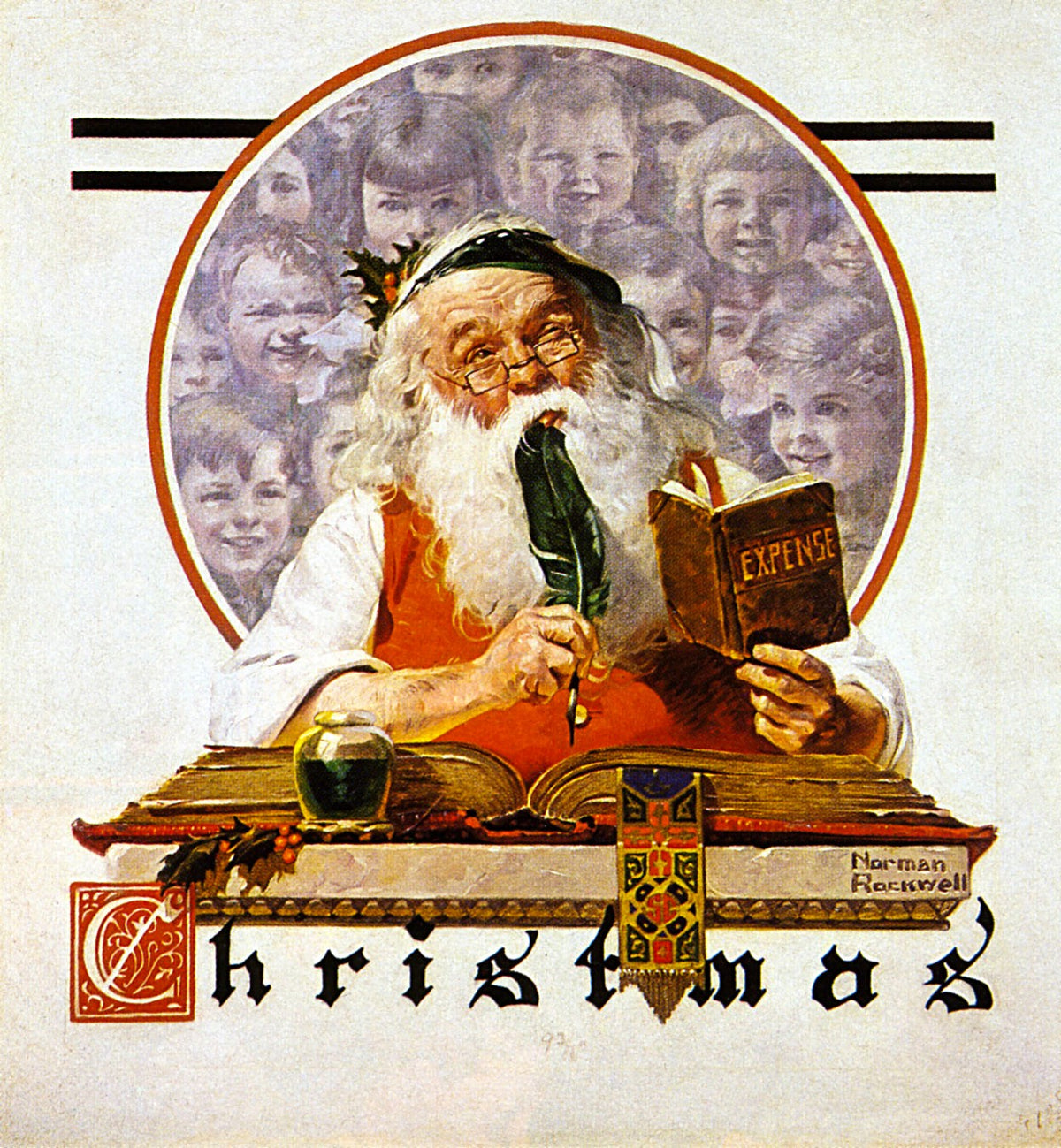 Santa and His Expense Book – Norman Rockwell, 1920, framed