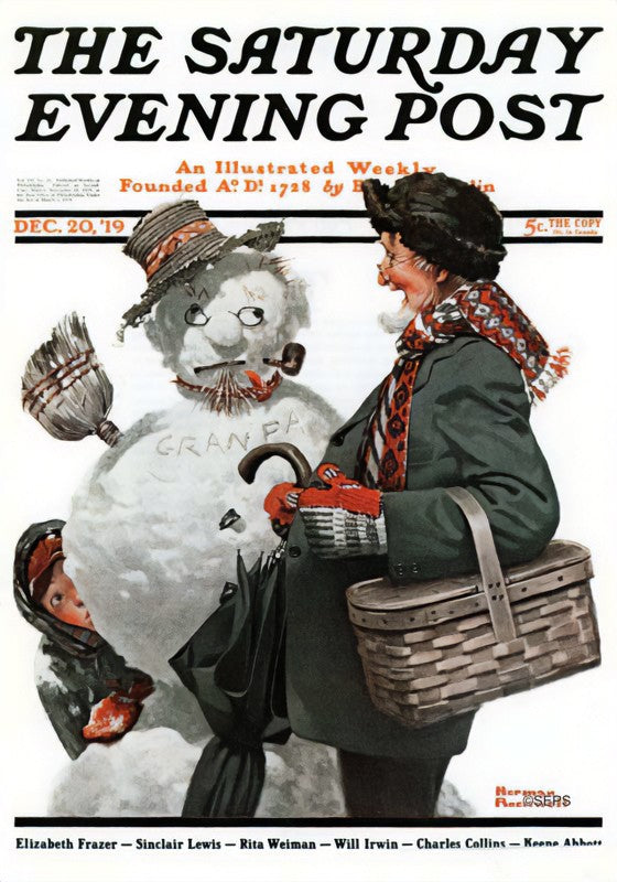 Gramp at the Snowman – Norman Rockwell, 1919, framed