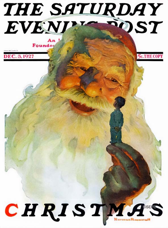 Santa with a Small Boy, Saturday Evening Post Cover, December 3, 1927 – Norman Rockwell, 1927, framed
