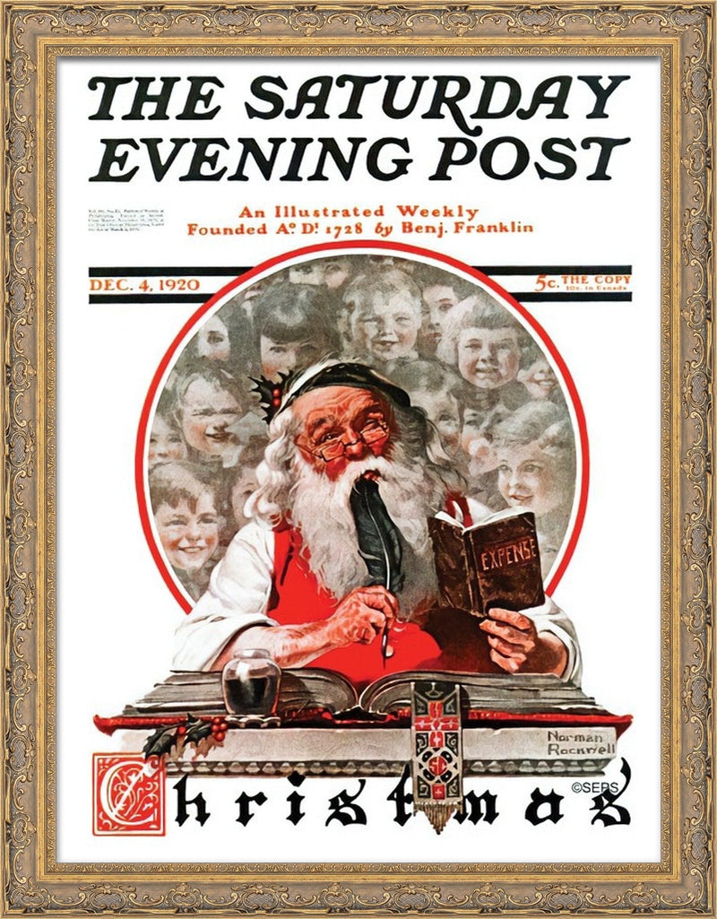 Santa with Expense Book, Saturday Evening Post Cover, December 4, 1920 – Norman Rockwell, 1920