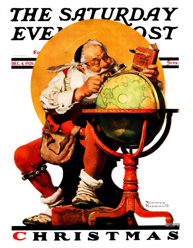 Santa with Globe – Norman Rockwell, 1926, framed
