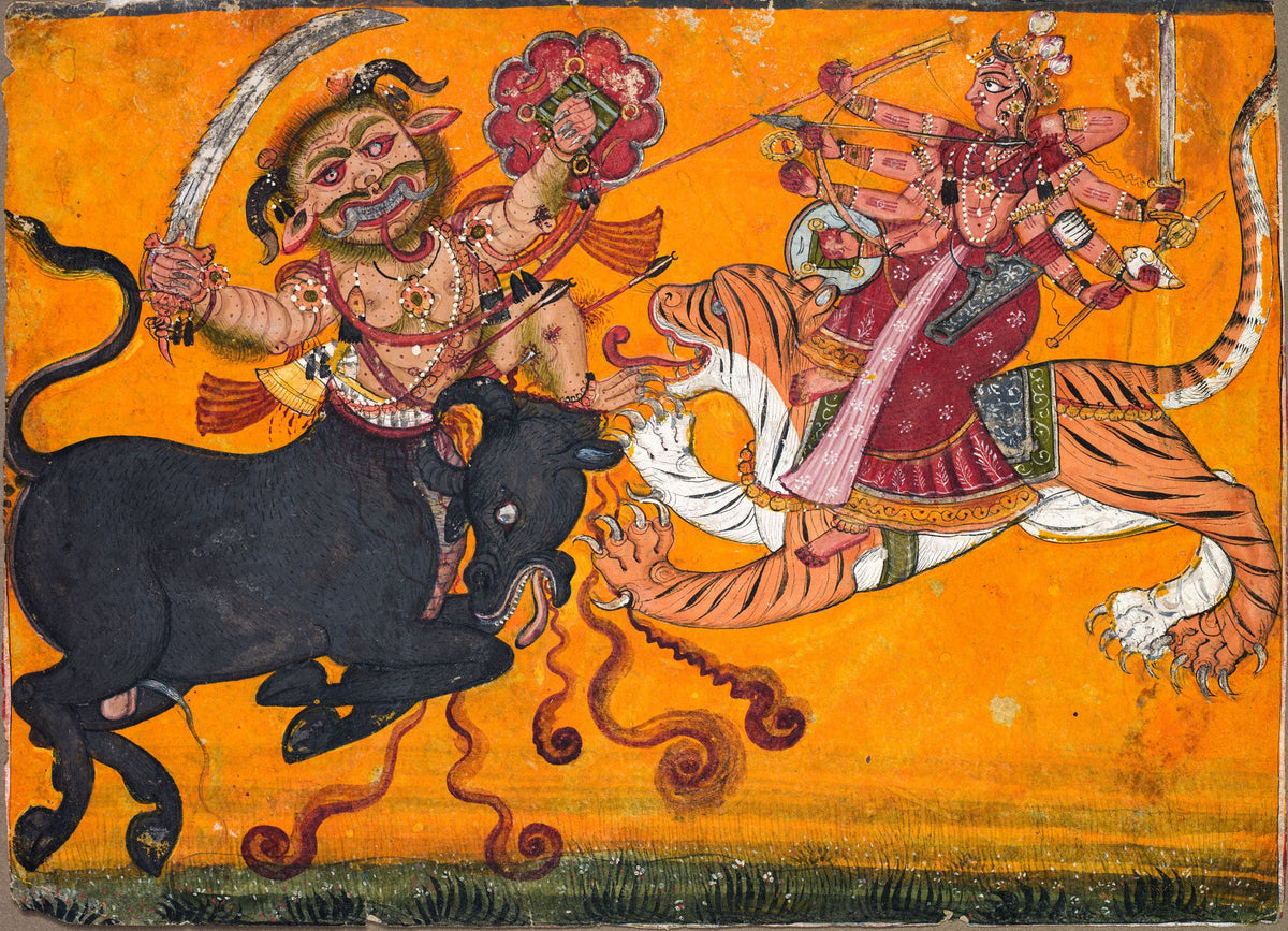 Durga Slaying the Buffalo Demon Mahisha – Pahari School, unframed