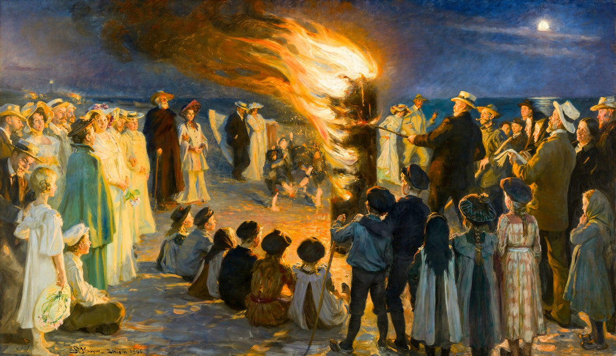 Midsummer Eve Bonfire on Skagen Beach – Peder Severin Krøyer, 1906, framed