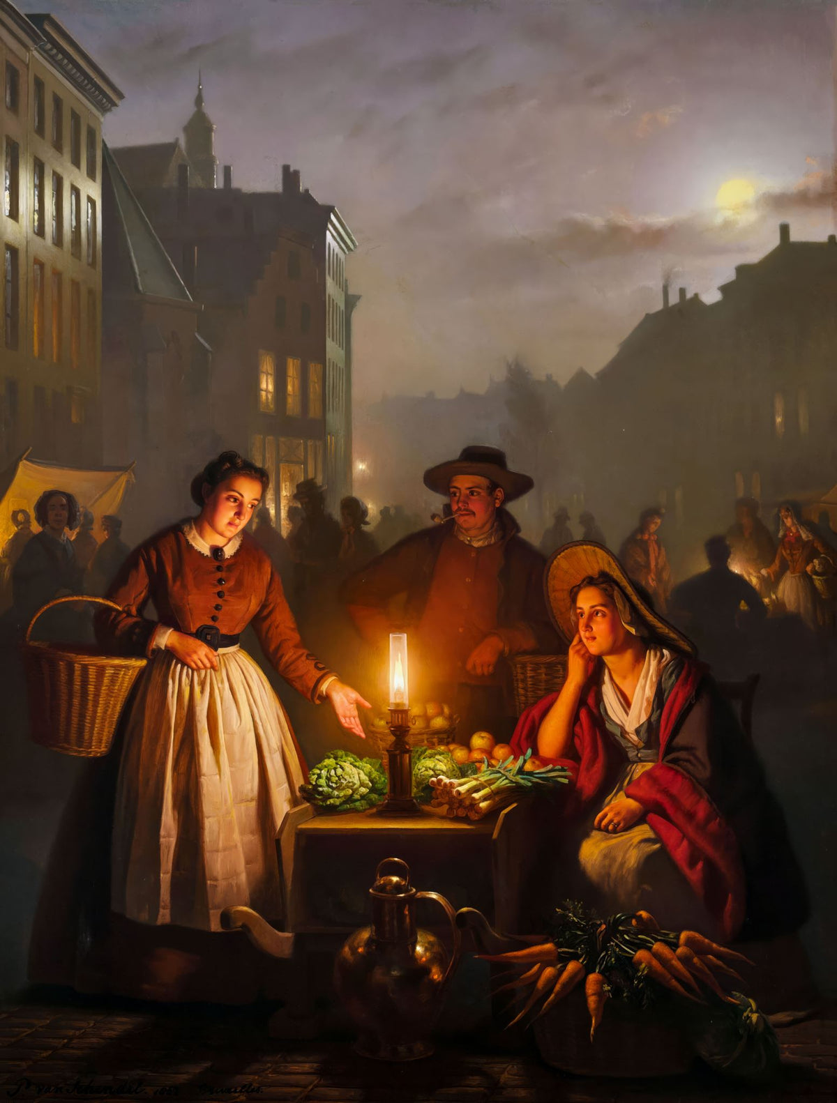 Evening Market (Avondmarkt) – Petrus van Schendel, 1850, framed