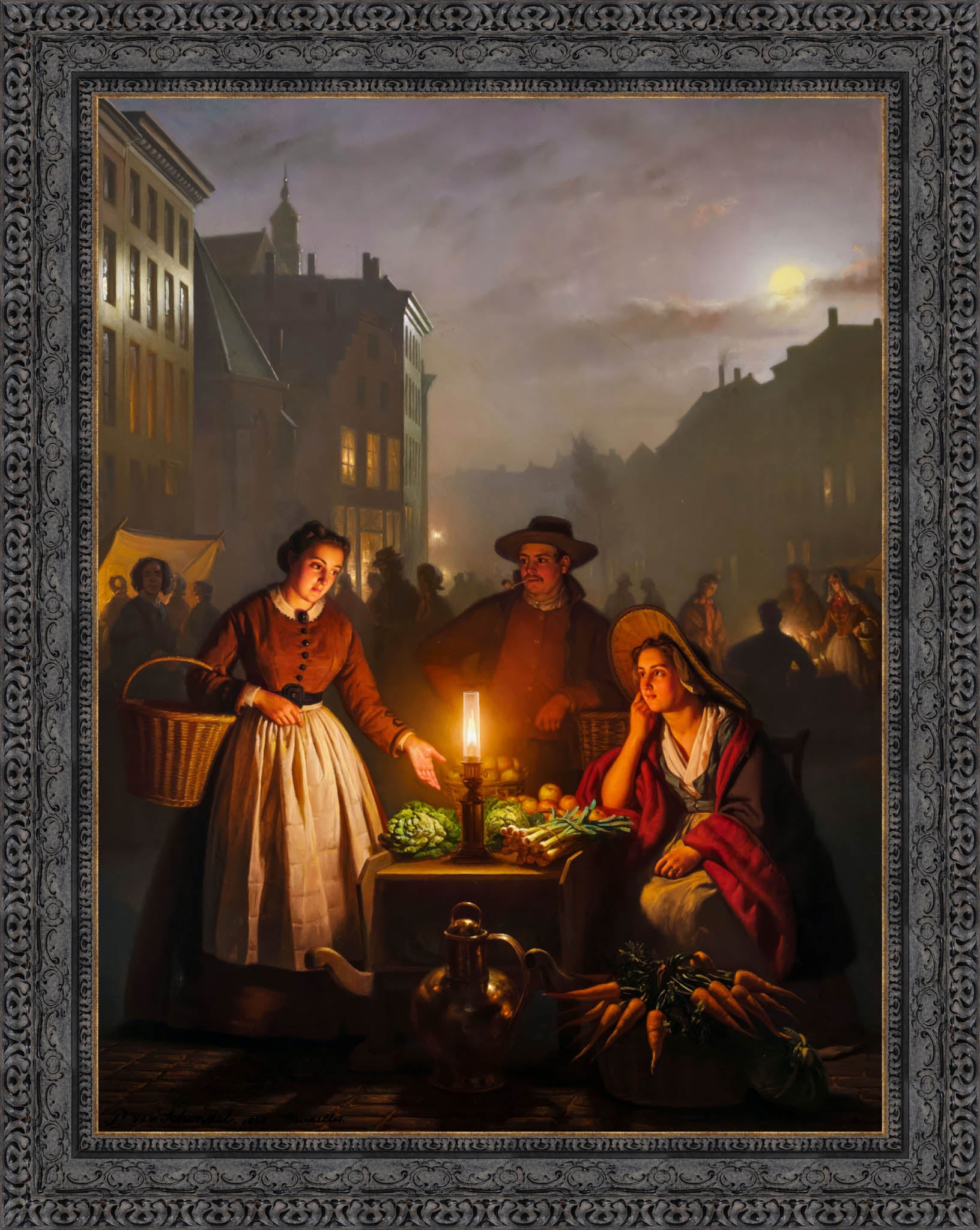 Avondmarkt by Petrus van Schendel — Framed Giclee Canvas Print | Canvas Classics