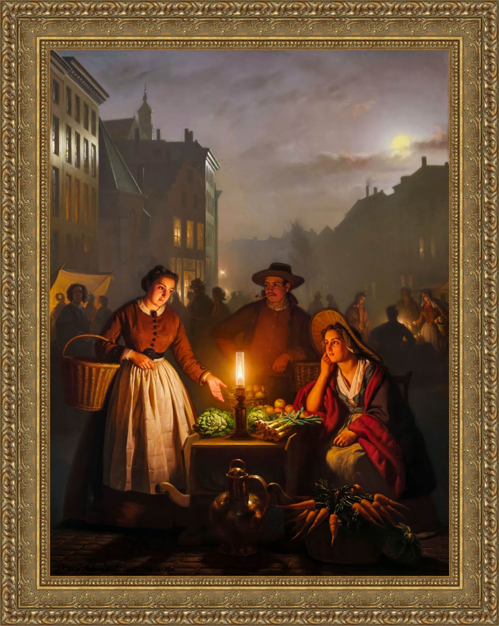 Avondmarkt by Petrus van Schendel — Framed Giclee Canvas Print | Canvas Classics