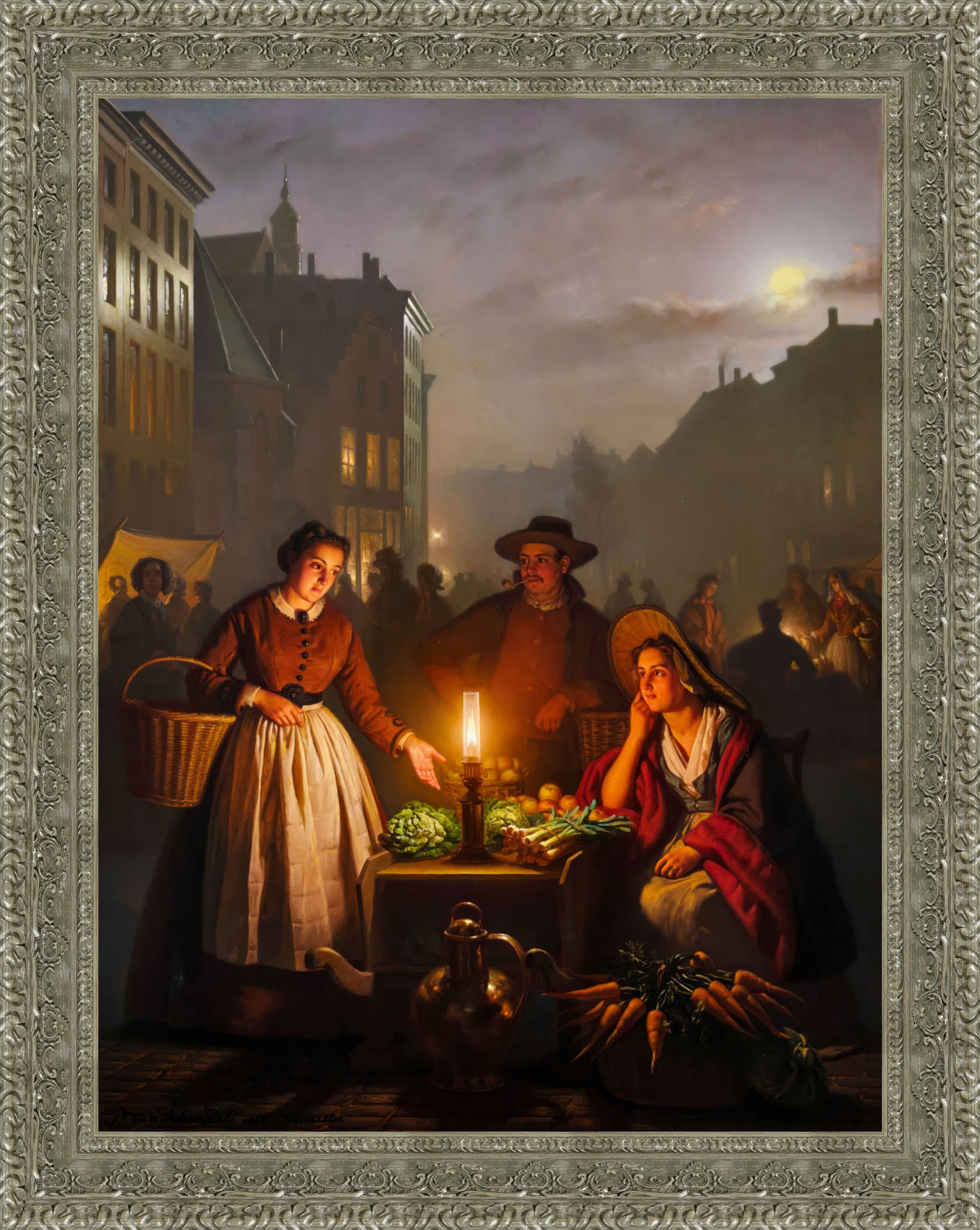 Avondmarkt by Petrus van Schendel — Framed Giclee Canvas Print | Canvas Classics