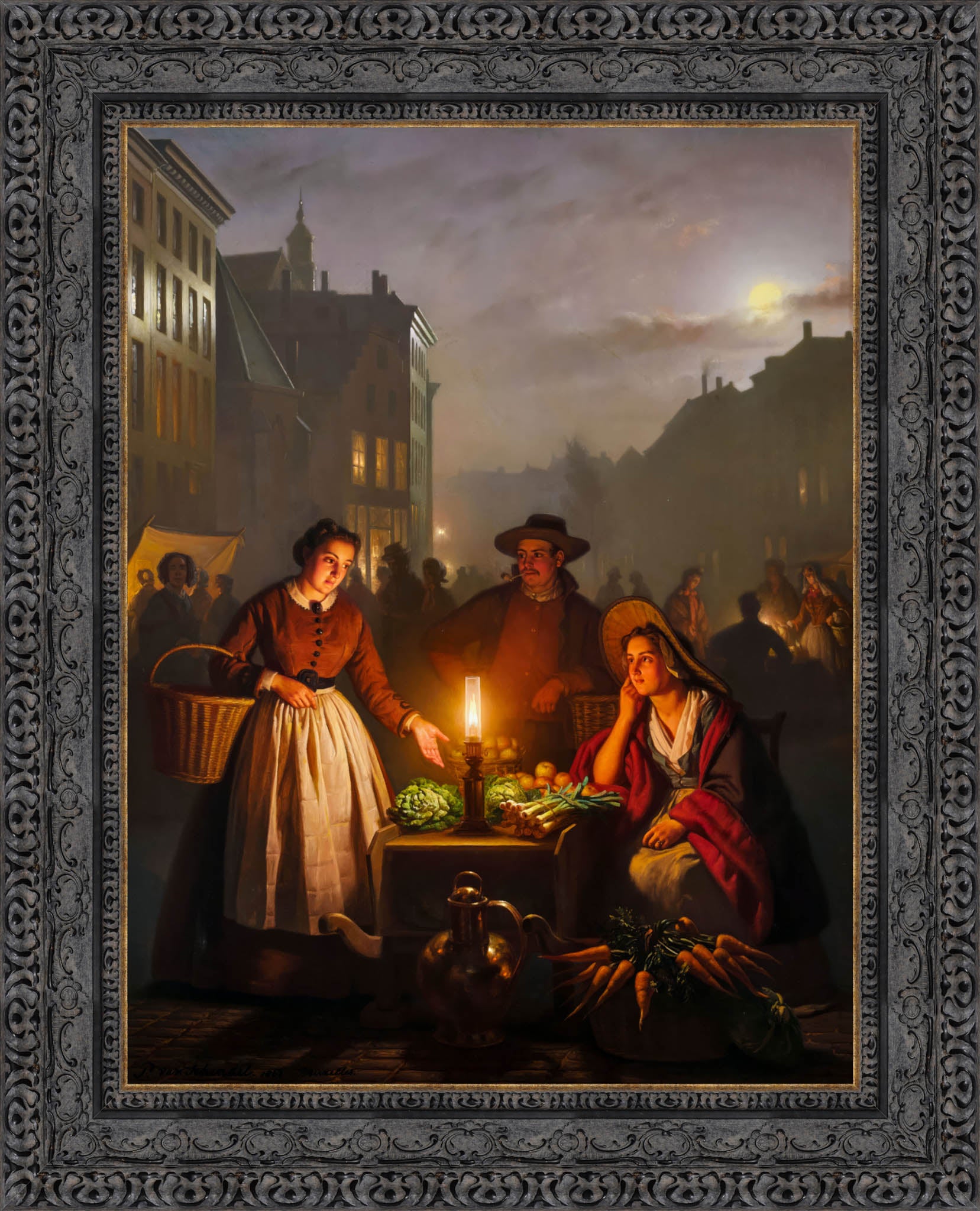 Avondmarkt by Petrus van Schendel — Framed Giclee Canvas Print | Canvas Classics