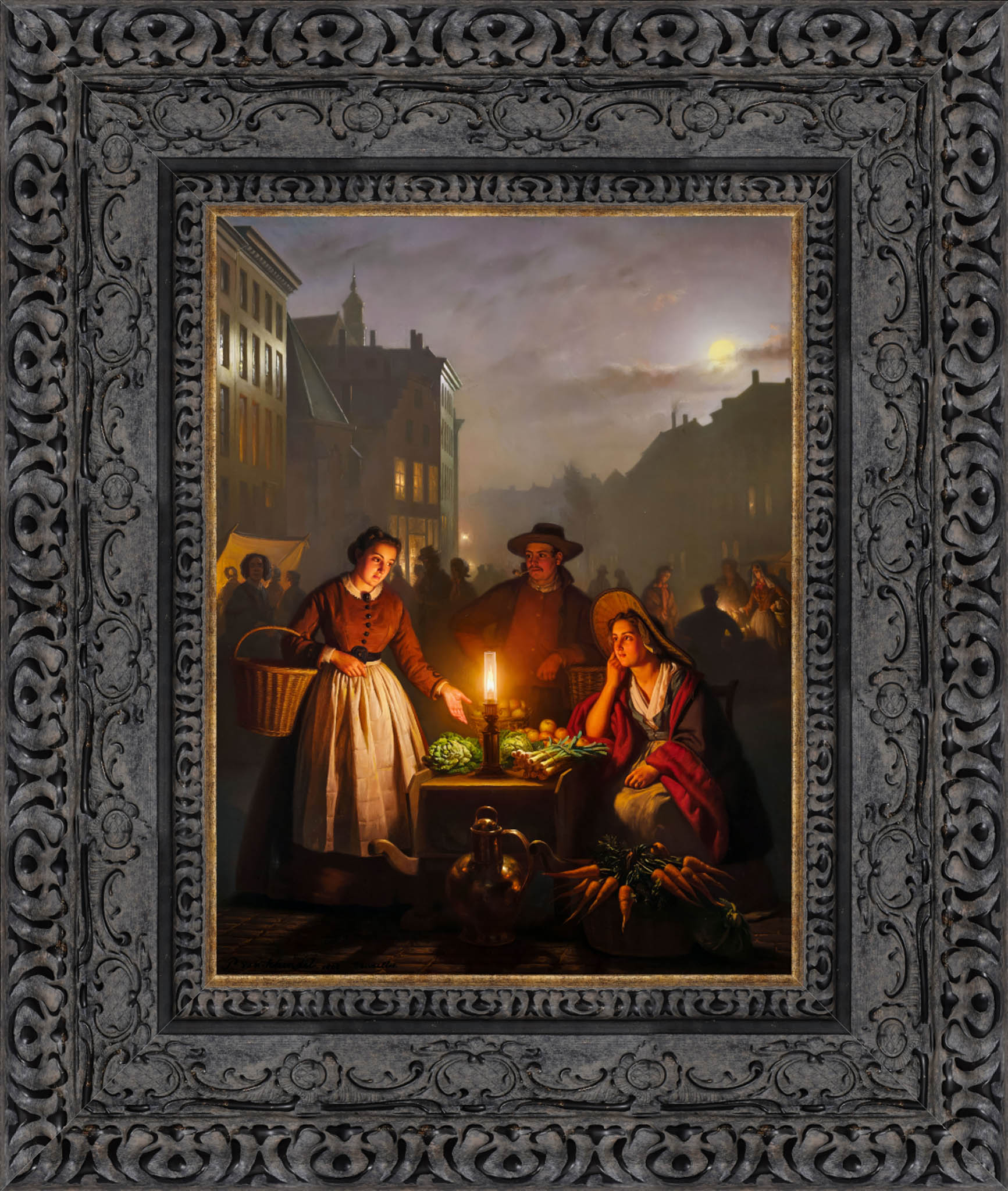 Avondmarkt by Petrus van Schendel — Framed Giclee Canvas Print | Canvas Classics