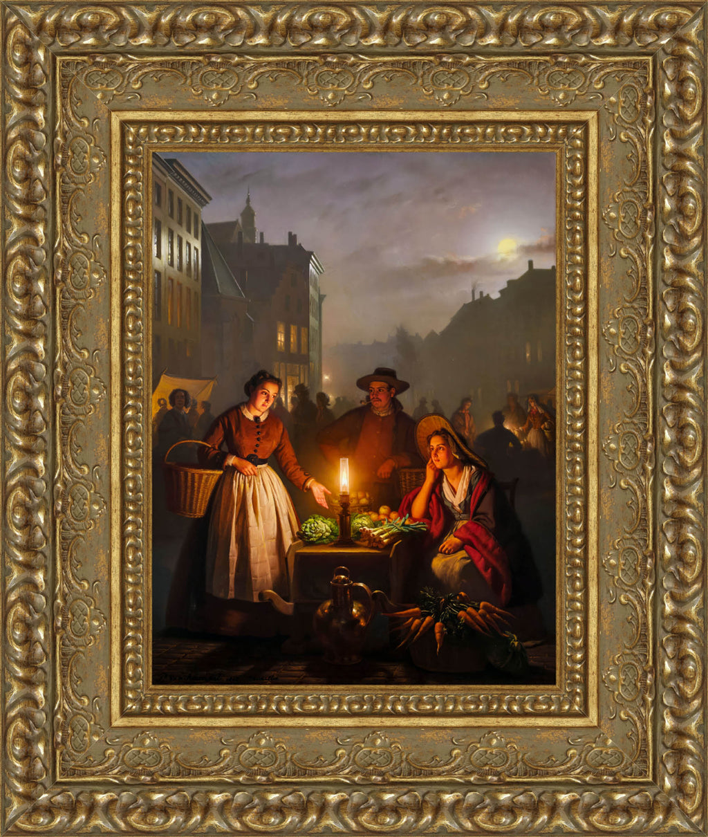 Avondmarkt by Petrus van Schendel — Framed Giclee Canvas Print | Canvas Classics