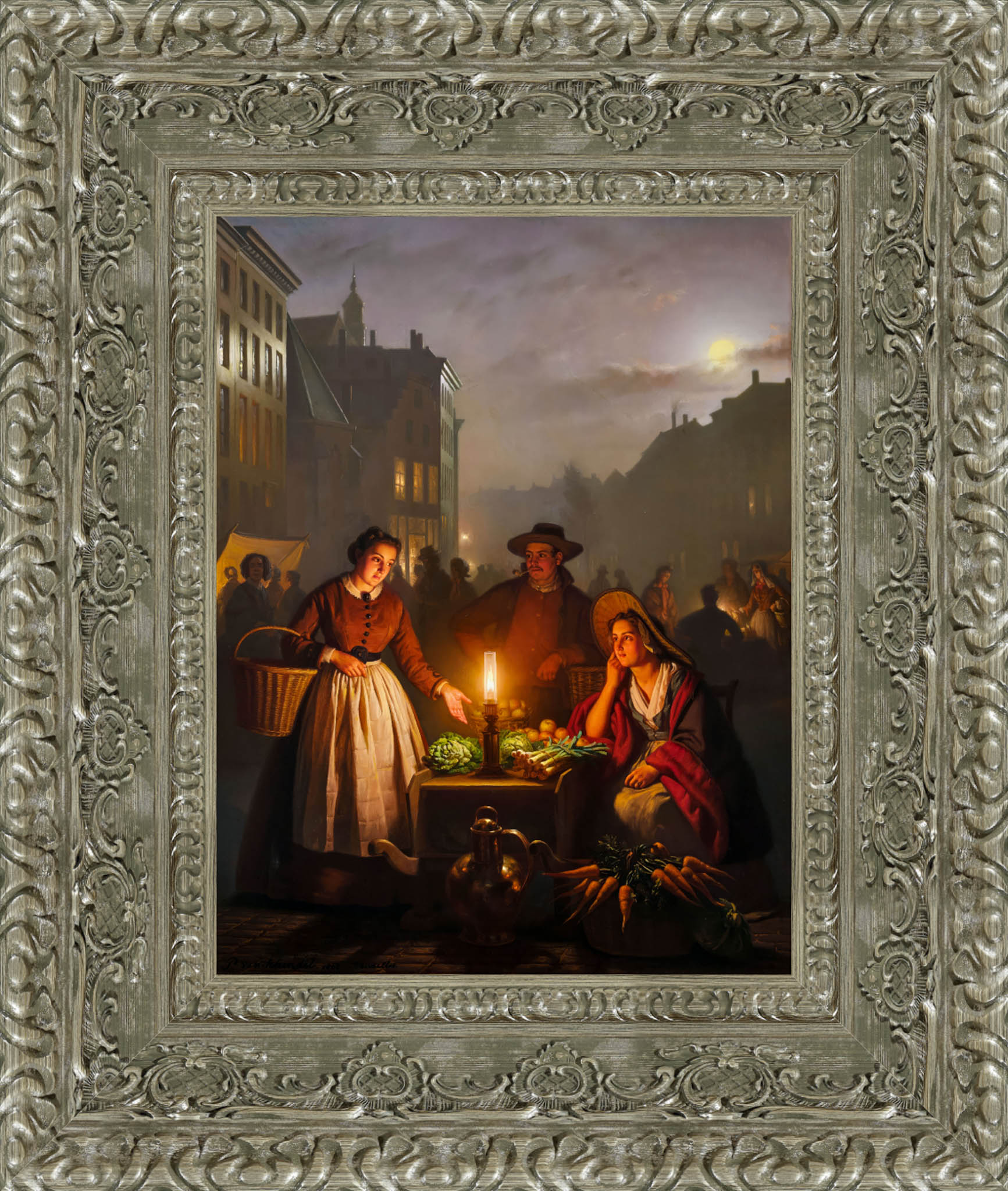 Avondmarkt by Petrus van Schendel — Framed Giclee Canvas Print | Canvas Classics