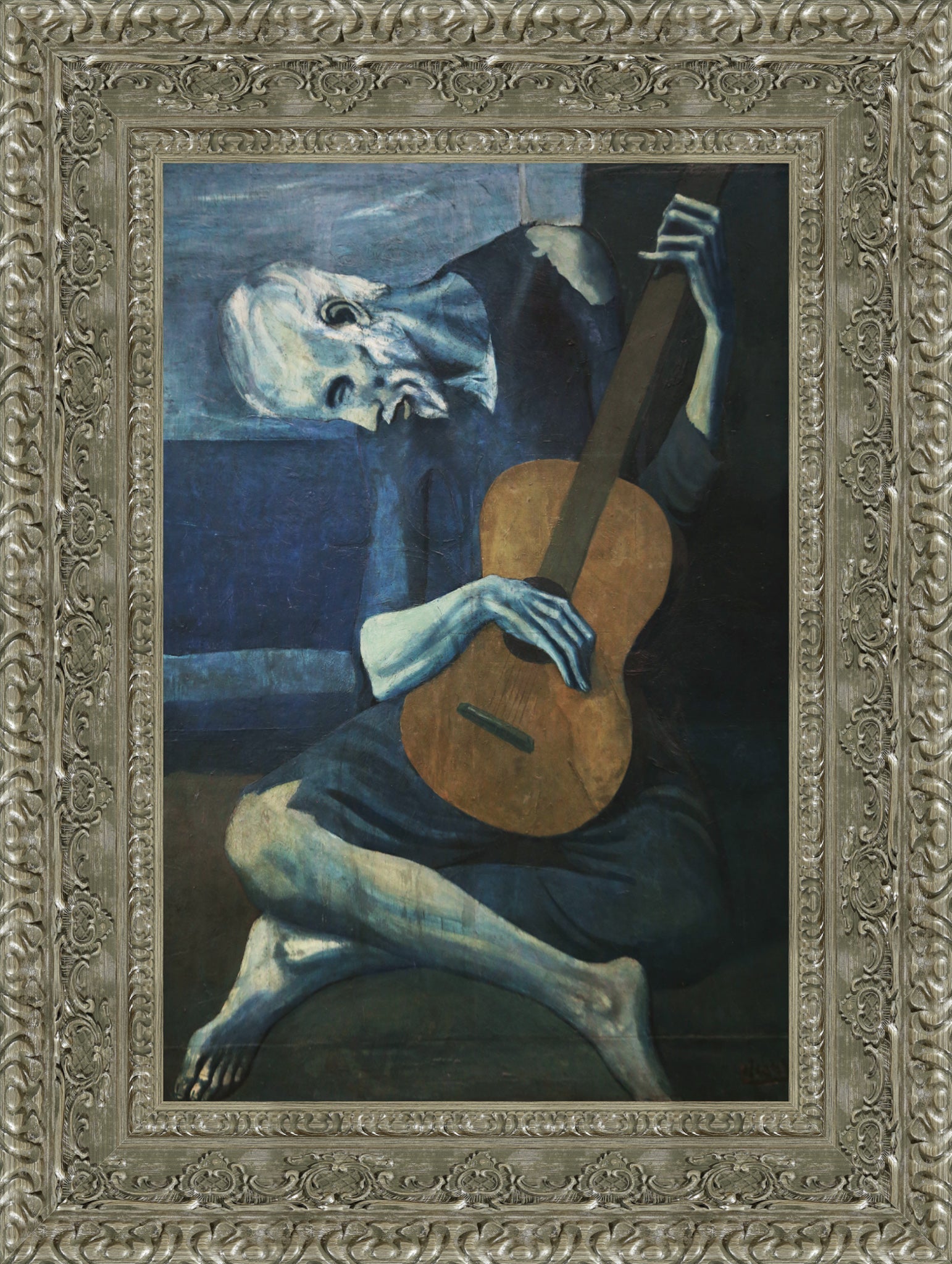 The Old Guitarist – Medium – Silver Frame by Picasso