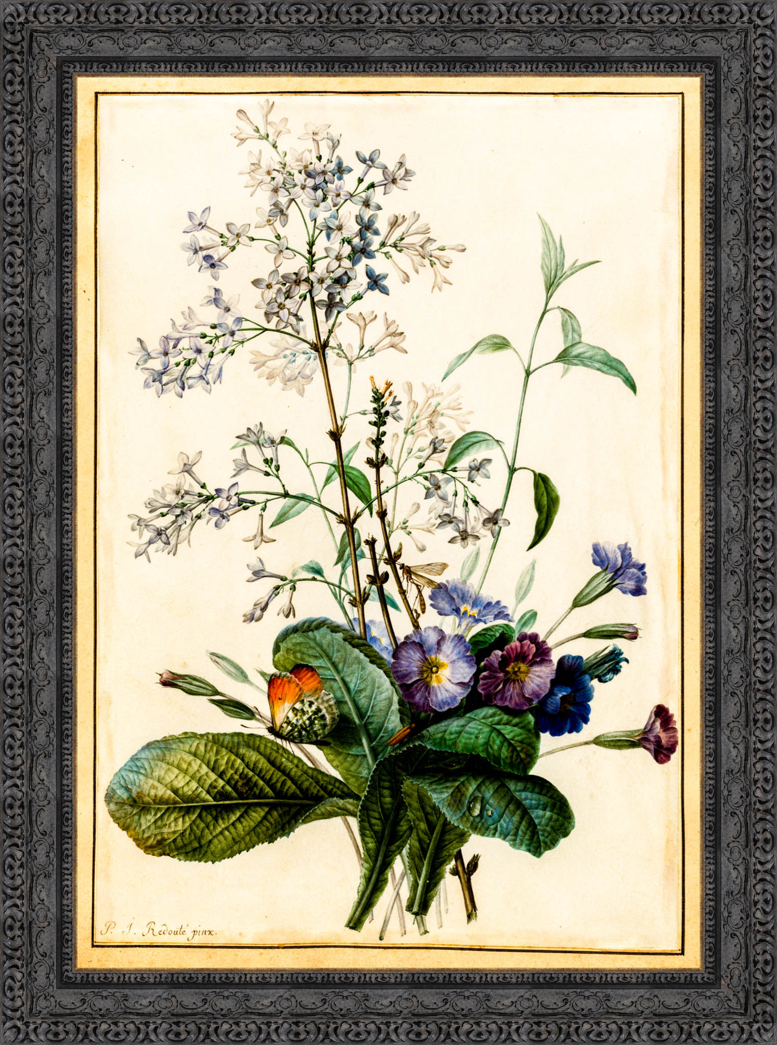 Bouquet of Primrose エッチング作品 Redouté: Bouquet of Primroses & Lilac – Botanical Canvas Art