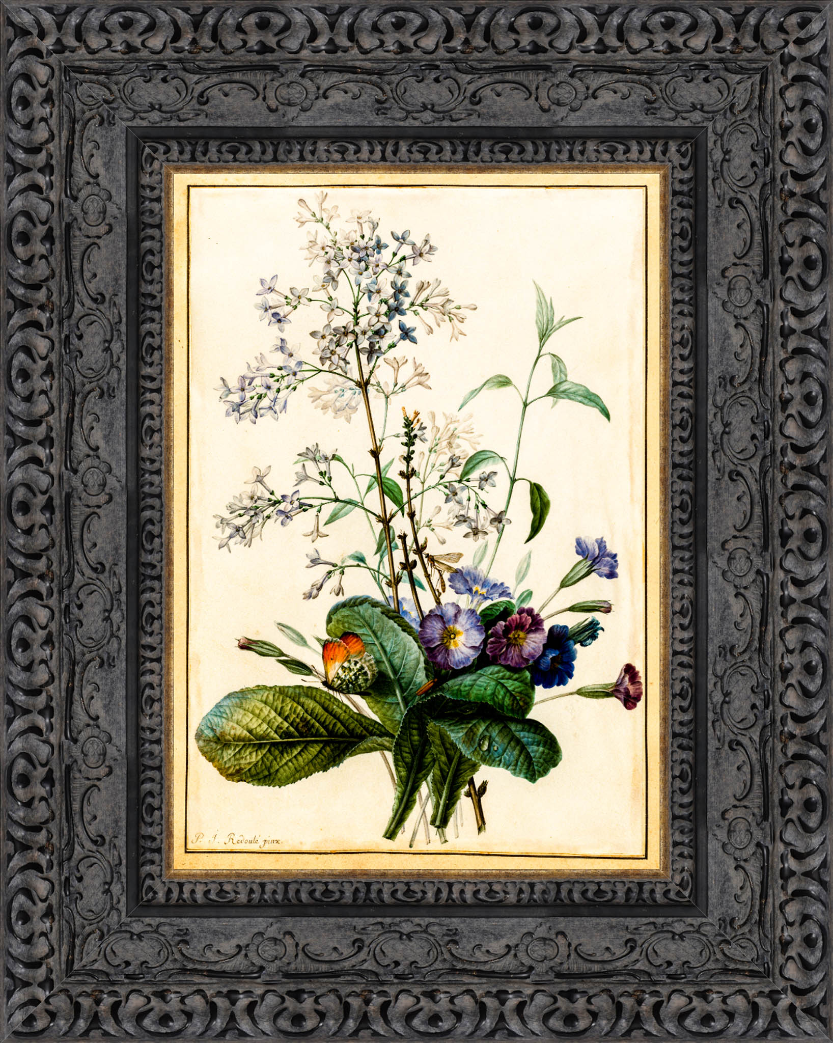 Bouquet of Primrose エッチング作品 Redouté: Bouquet of Primroses & Lilac – Botanical Canvas Art