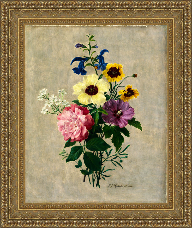 Bouquet with Rose, Delphinium, and Anemone – Pierre-Joseph Redouté, c. 1820s