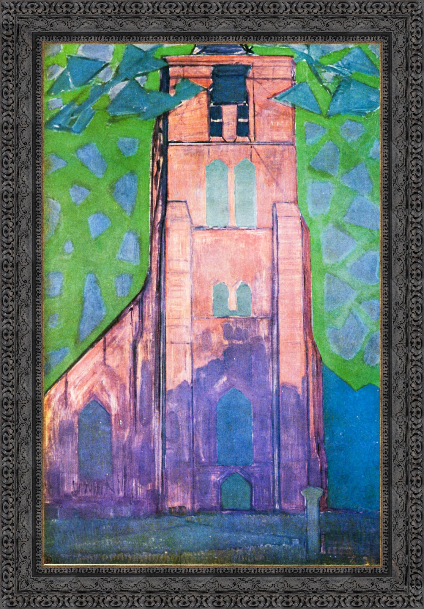 Church Tower at Domburg by Piet Mondrian — Framed Giclee Canvas Print | Canvas Classics