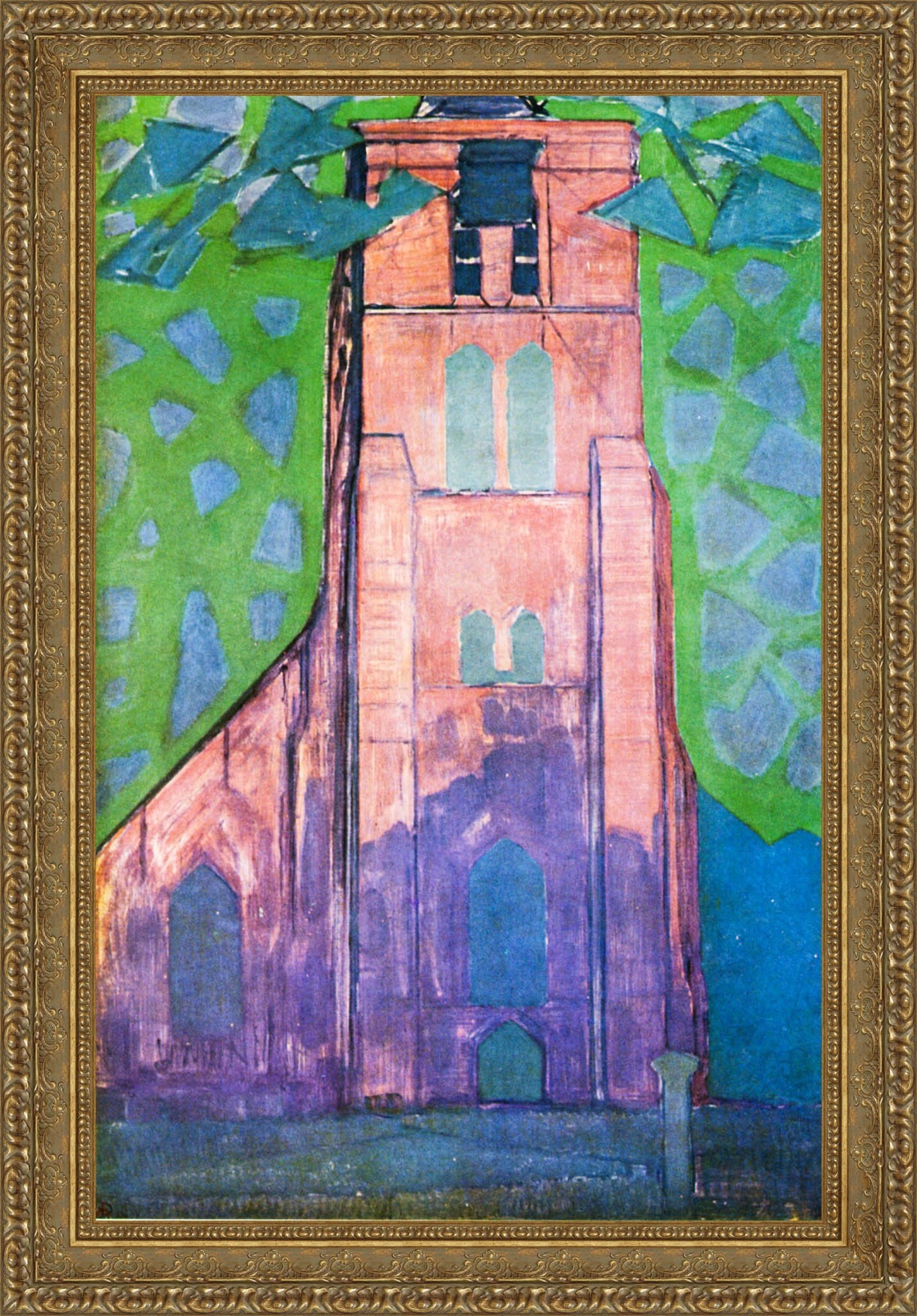 Church Tower at Domburg by Piet Mondrian — Framed Giclee Canvas Print | Canvas Classics