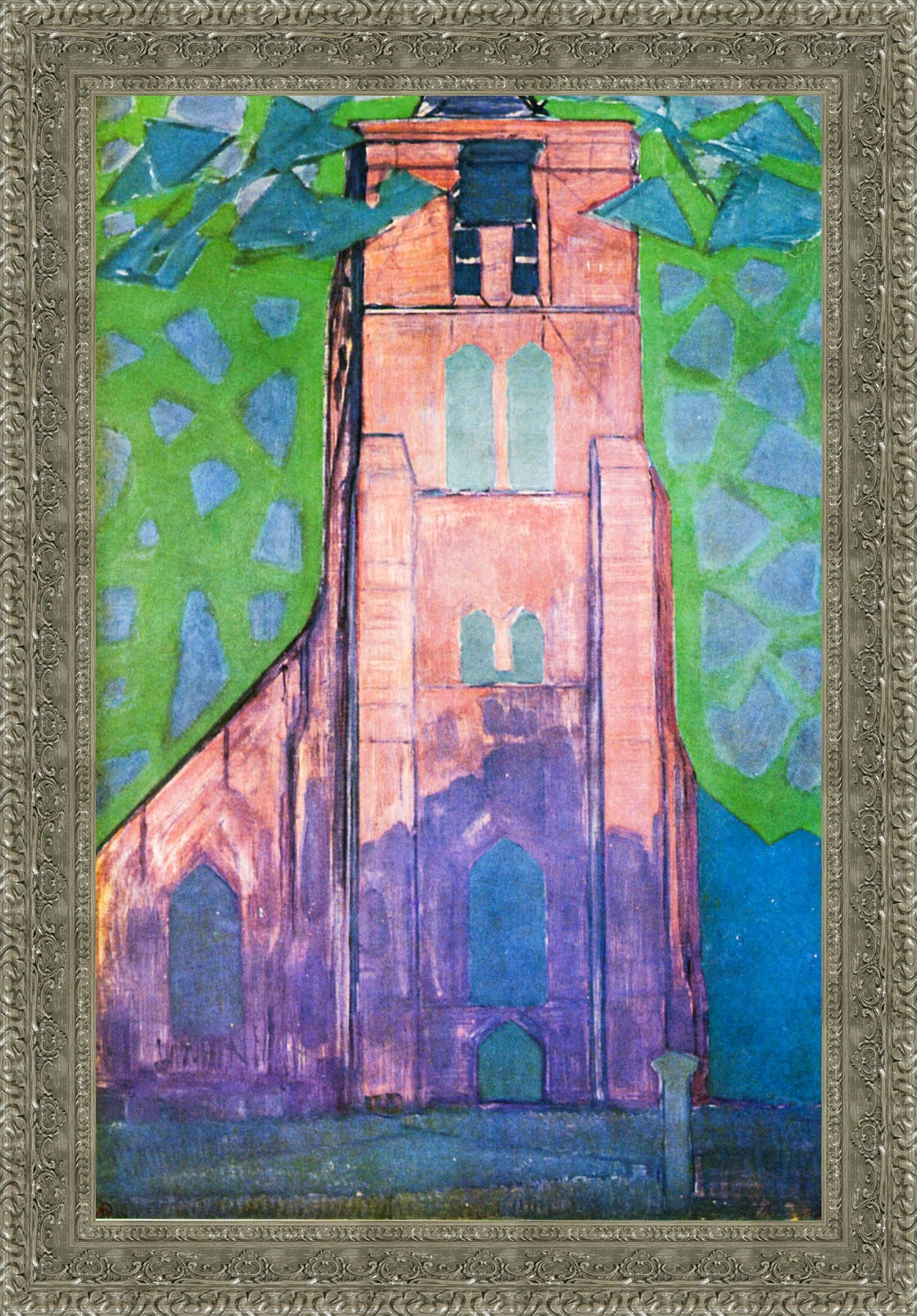 Church Tower at Domburg by Piet Mondrian — Framed Giclee Canvas Print | Canvas Classics